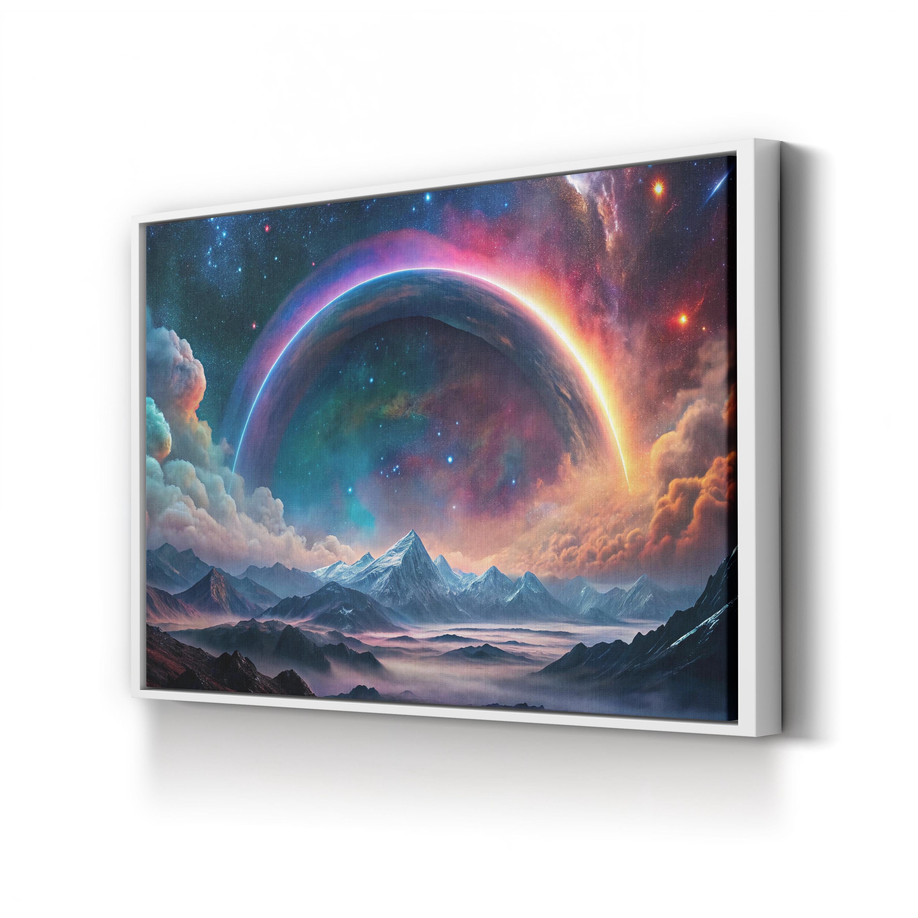 Astral Rainbow Cosmic Landscape – Period Illustration Wall Art | Surreal Space Canvas Print