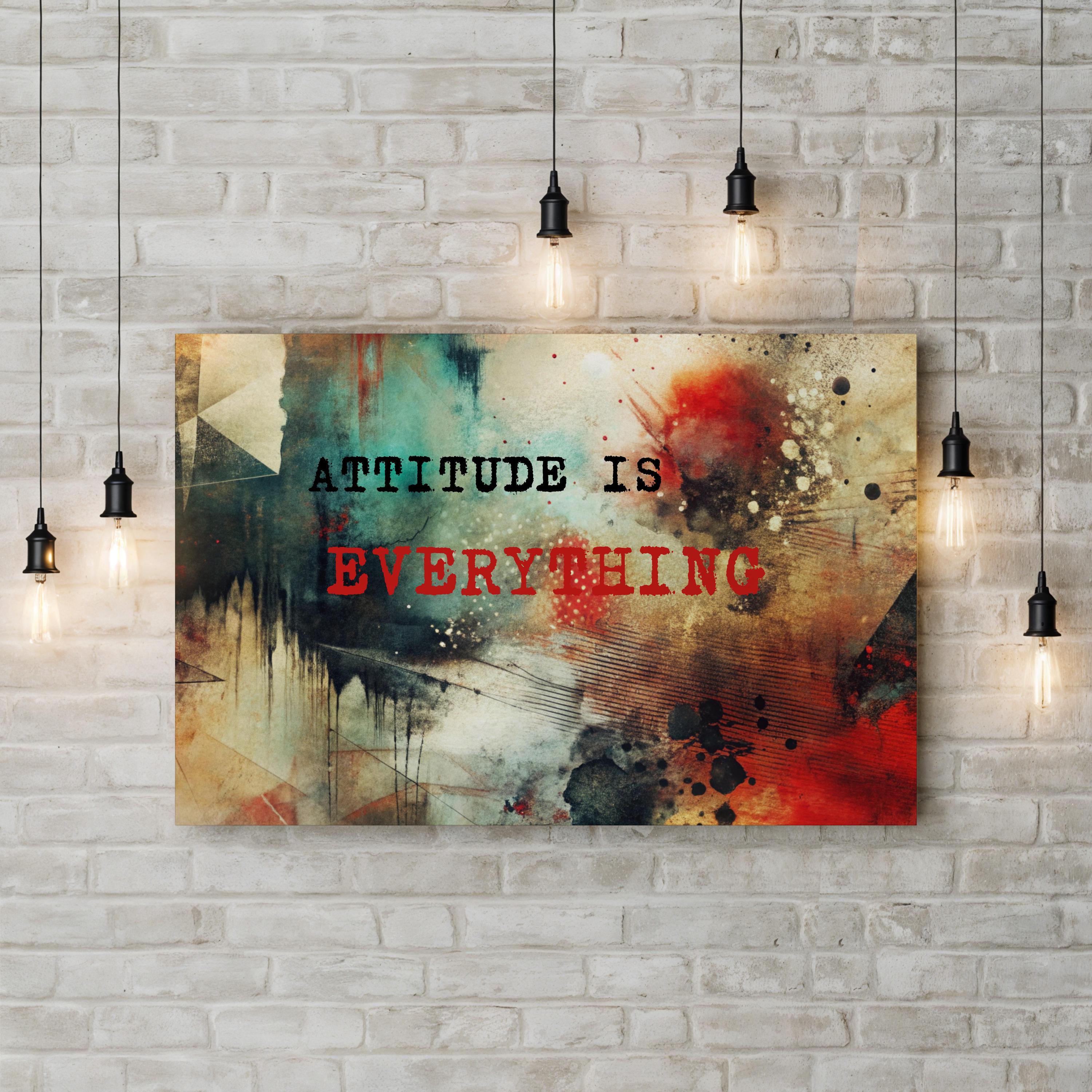 Attitude Is Everything Wall Art – Abstract Typographic Motivational Canvas