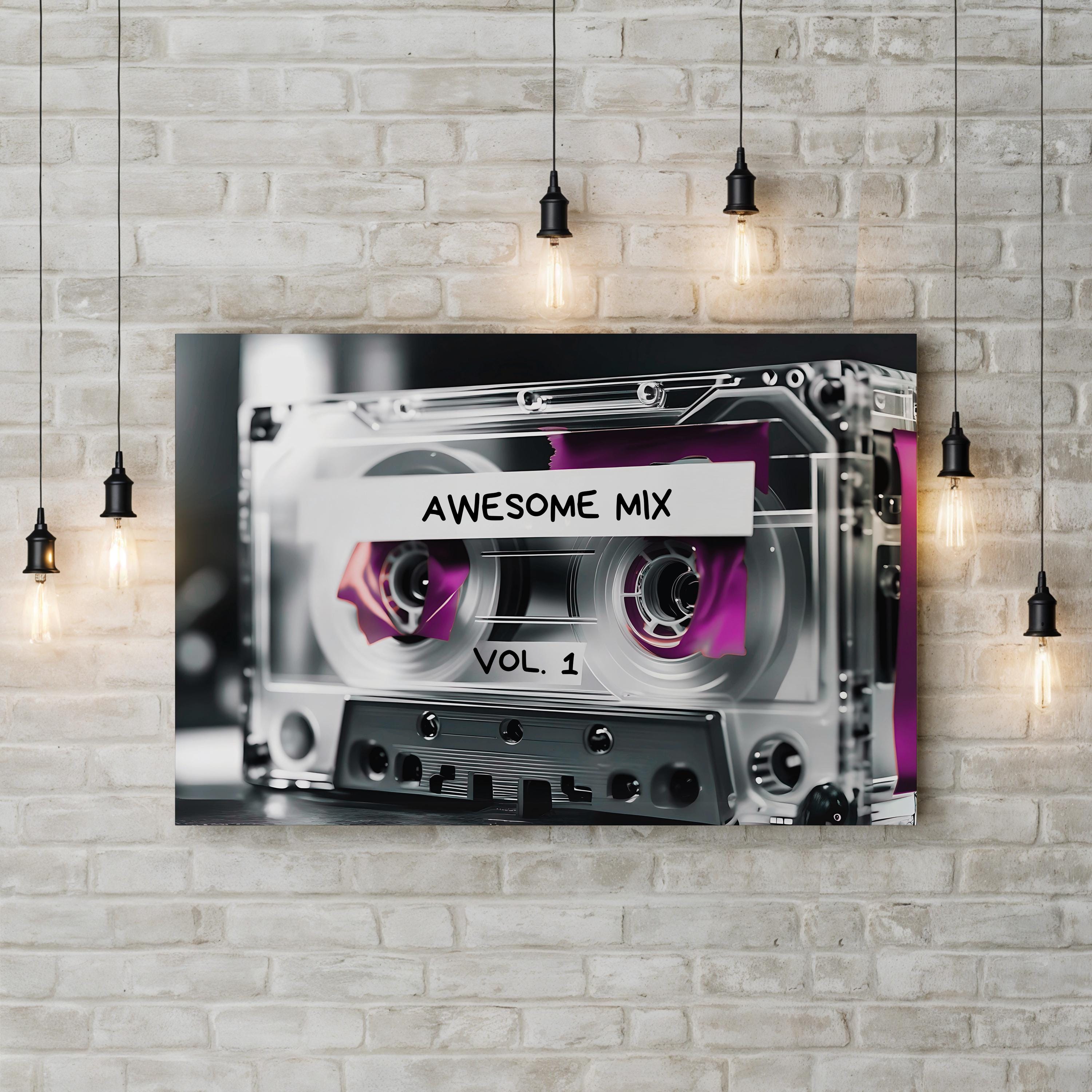 Awesome Mix Vol. 1 Cassette – Period Illustration Wall Art | Retro Music Canvas Print