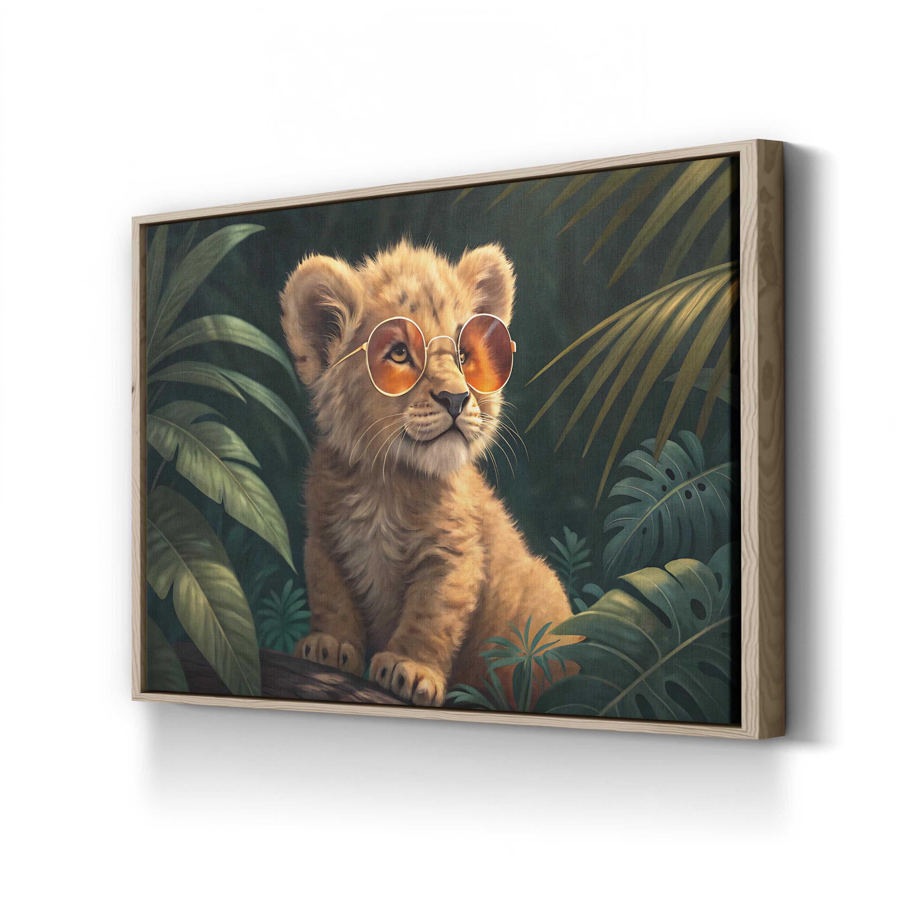 Baby Lion with Glasses – Period Illustration Wall Art | Nursery Animal Canvas Print