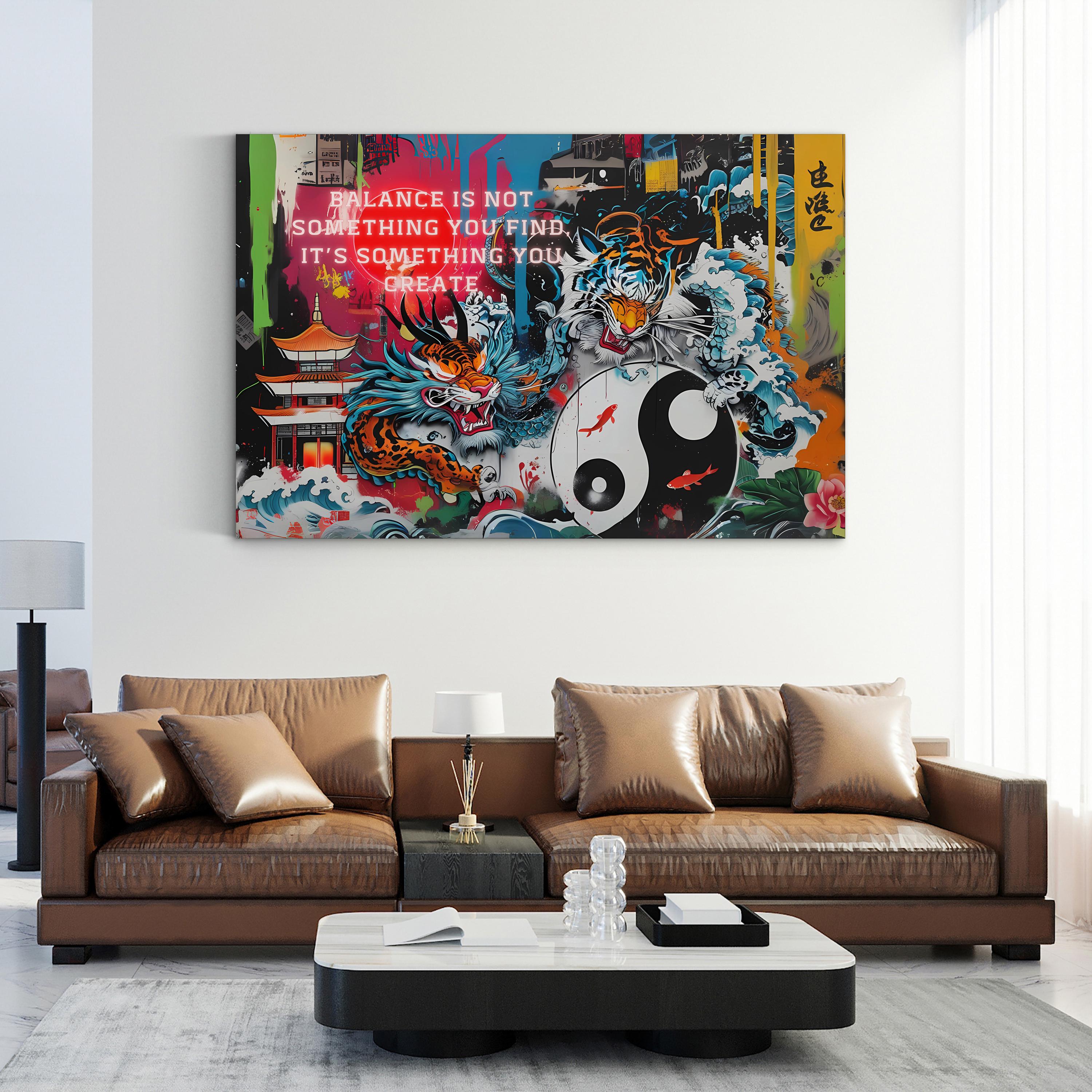 Yin Yang Tiger – Period Illustration Wall Art | Harmony & Balance Canvas Print