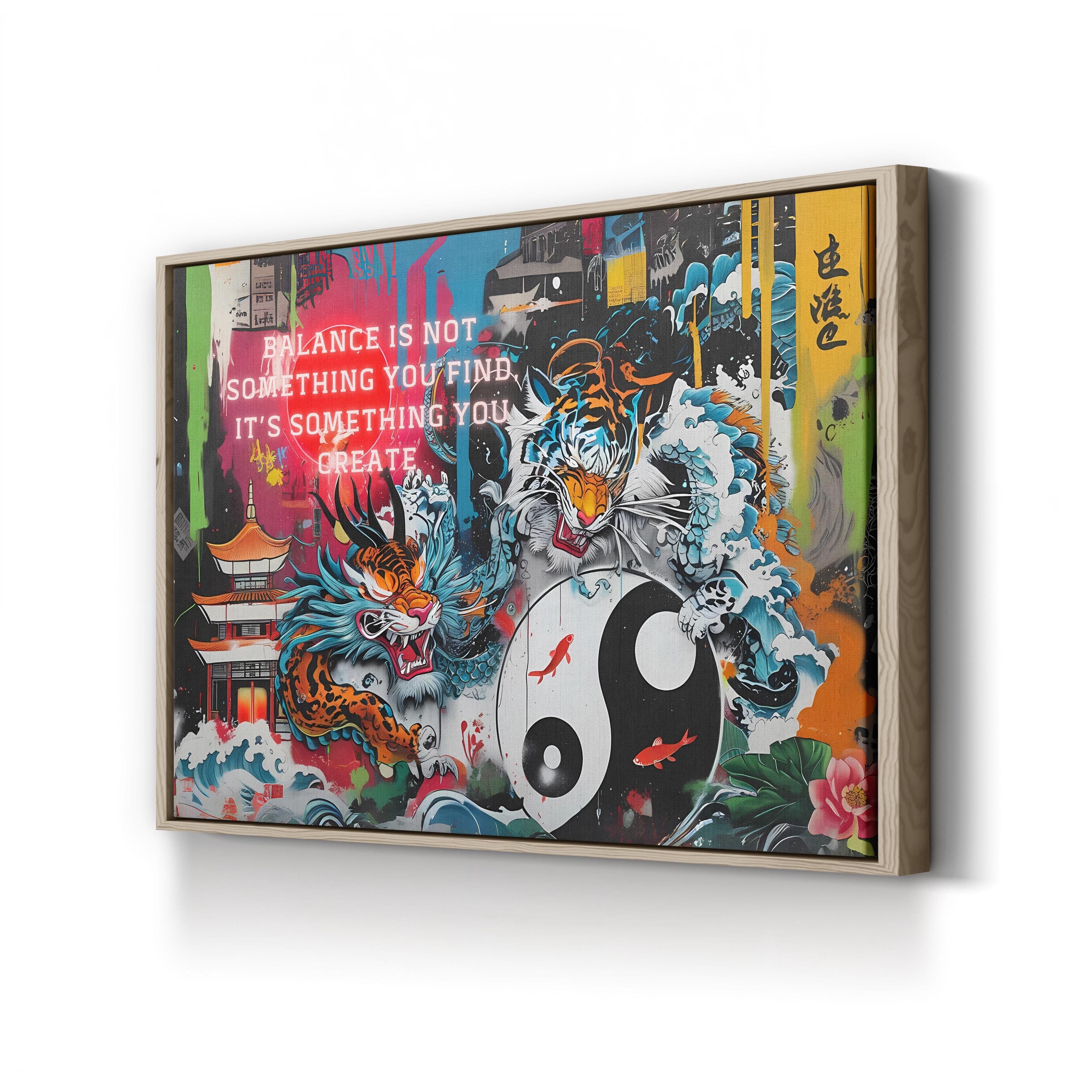Yin Yang Tiger – Period Illustration Wall Art | Harmony & Balance Canvas Print