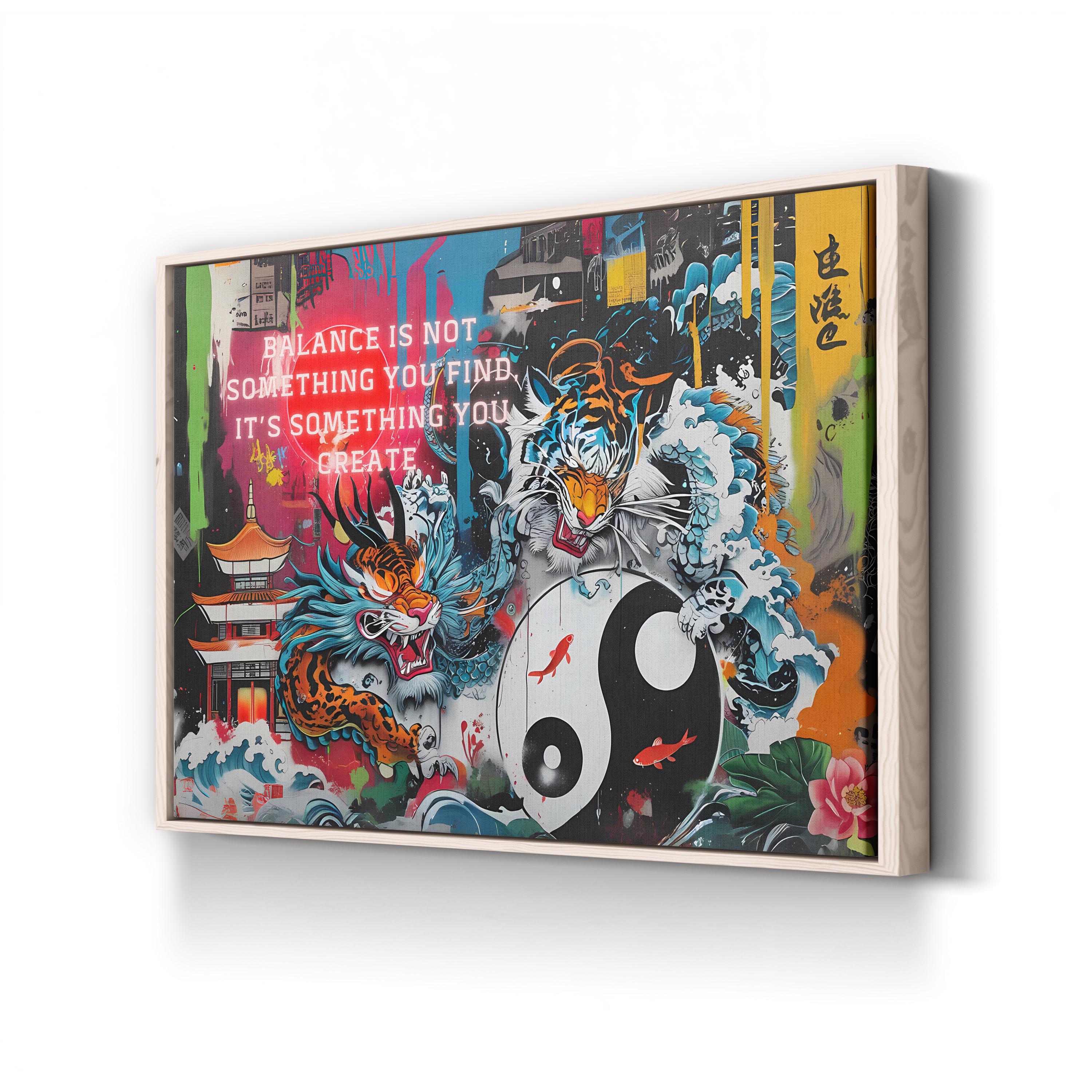 Yin Yang Tiger – Period Illustration Wall Art | Harmony & Balance Canvas Print