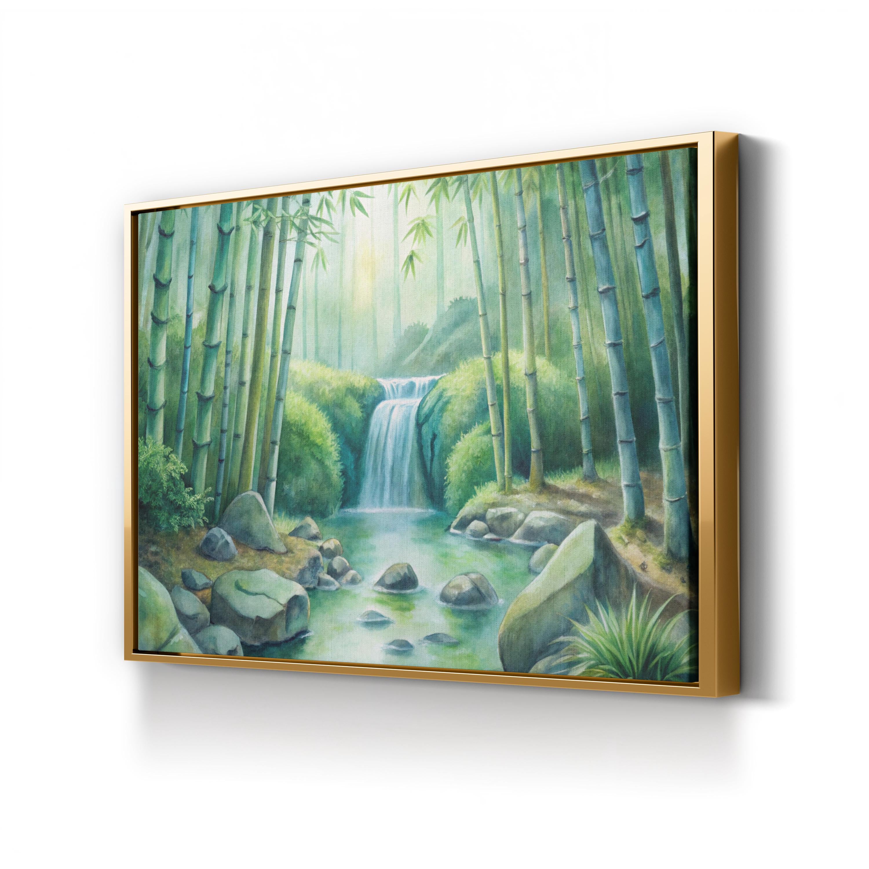 Watercolor Bamboo Forest – Period Illustration Wall Art | Calming Waterfall Canvas Print