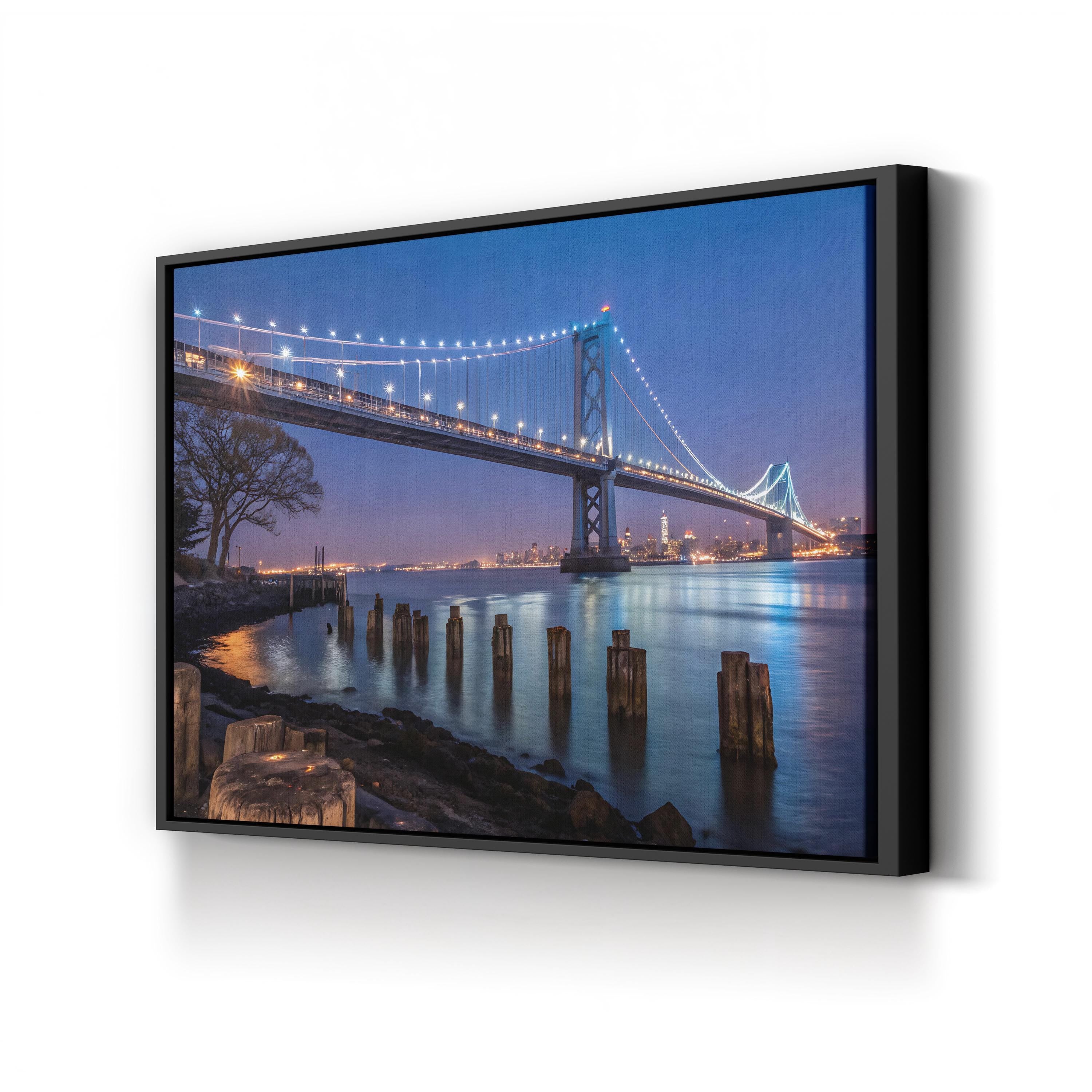 San Francisco Bay Bridge Night – Vintage Photography Wall Art | Cityscape Canvas Print