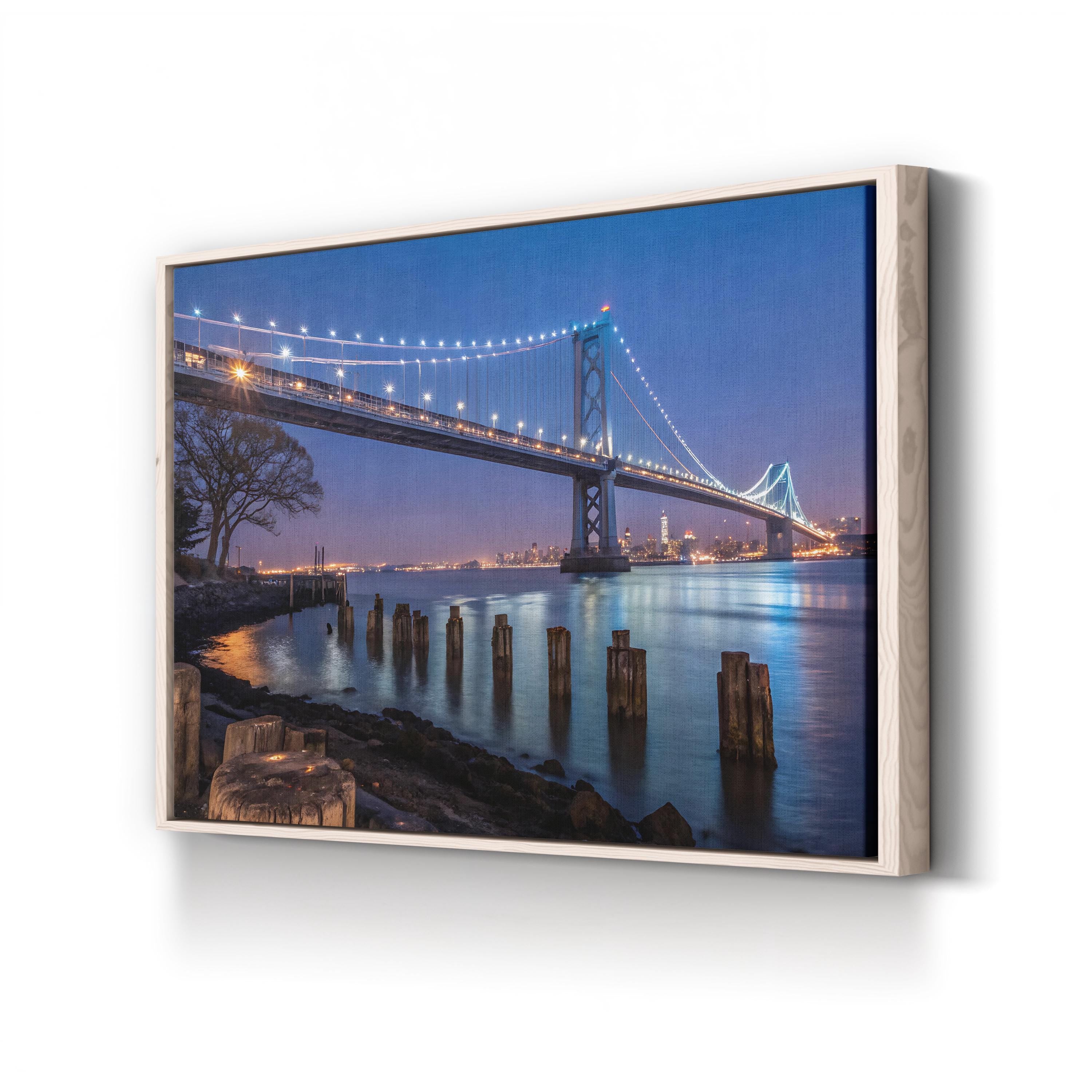 San Francisco Bay Bridge Night – Vintage Photography Wall Art | Cityscape Canvas Print