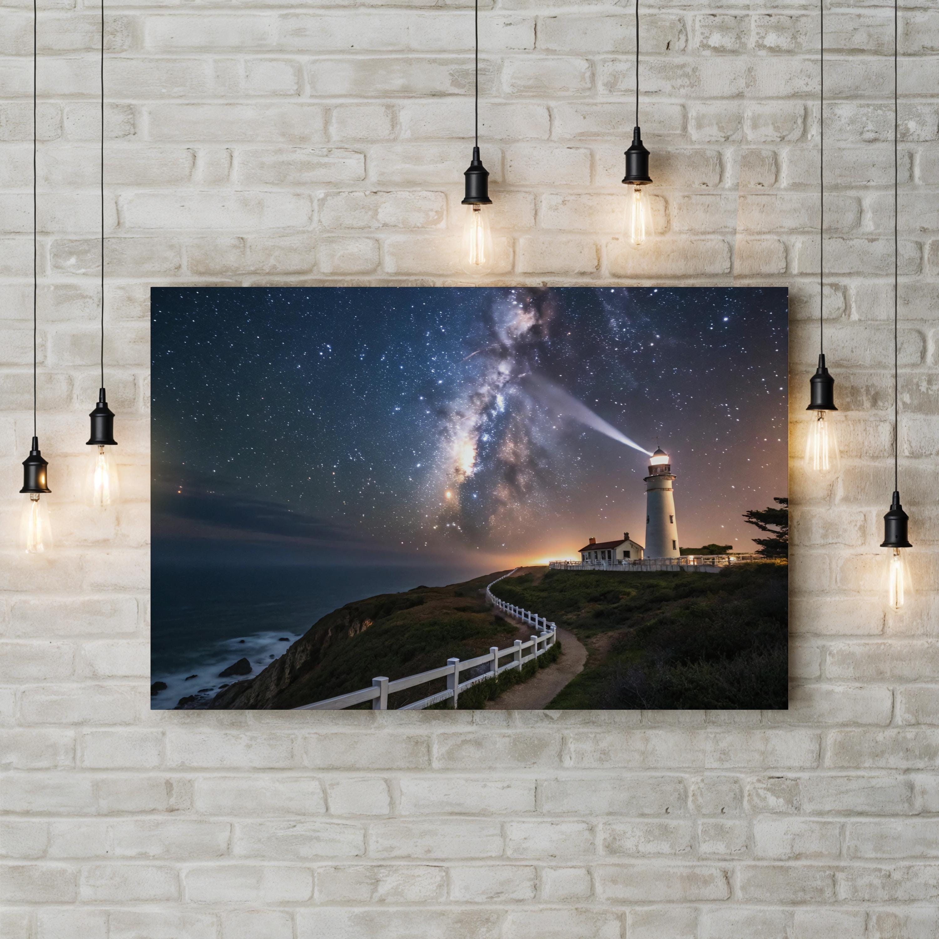 Pigeon Point Lighthouse – Vintage Photography Wall Art | Starry Night Coastal Canvas Print