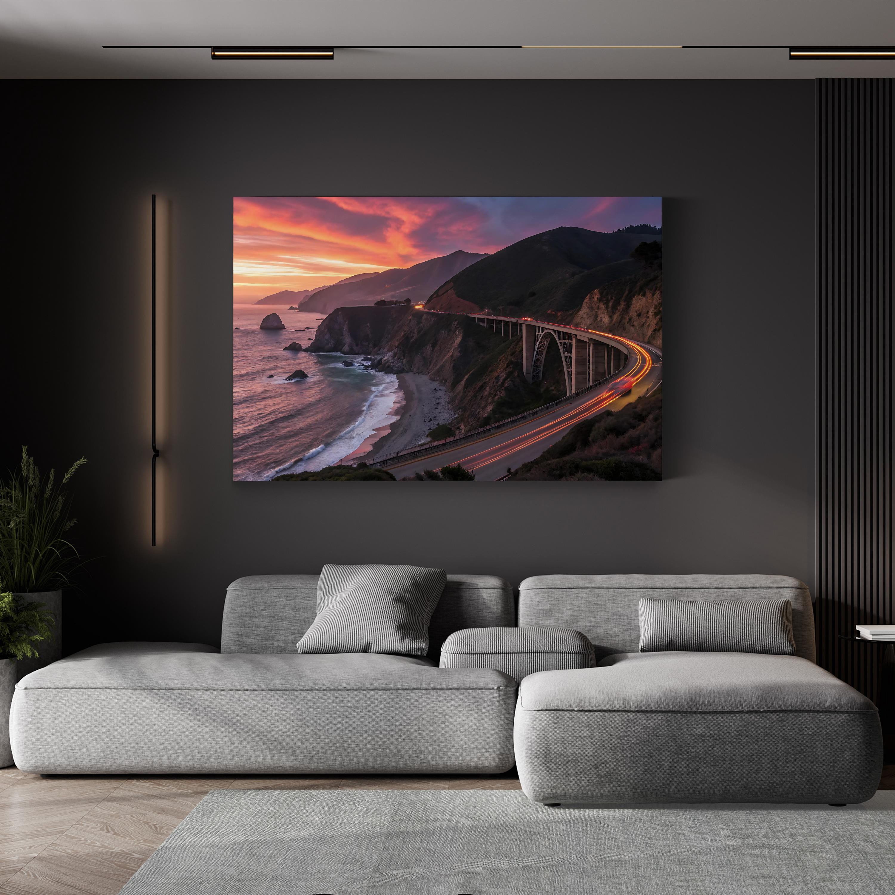 Coastal Sunset Canvas Art — Iconic Bridge and Ocean View Landscape