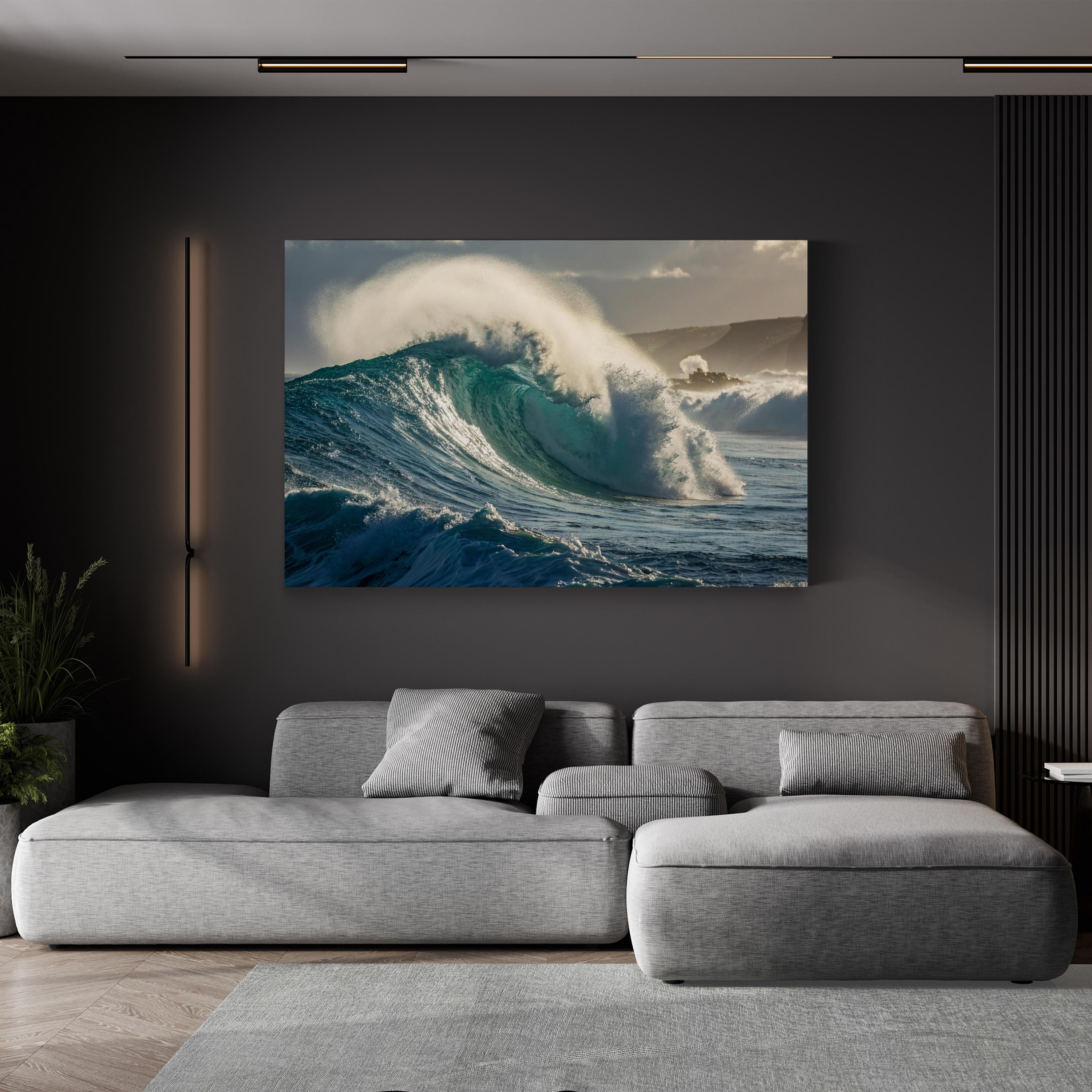 Big Wave Coastal Landscape – Period Illustration Wall Art | Framed Seascape Canvas Print