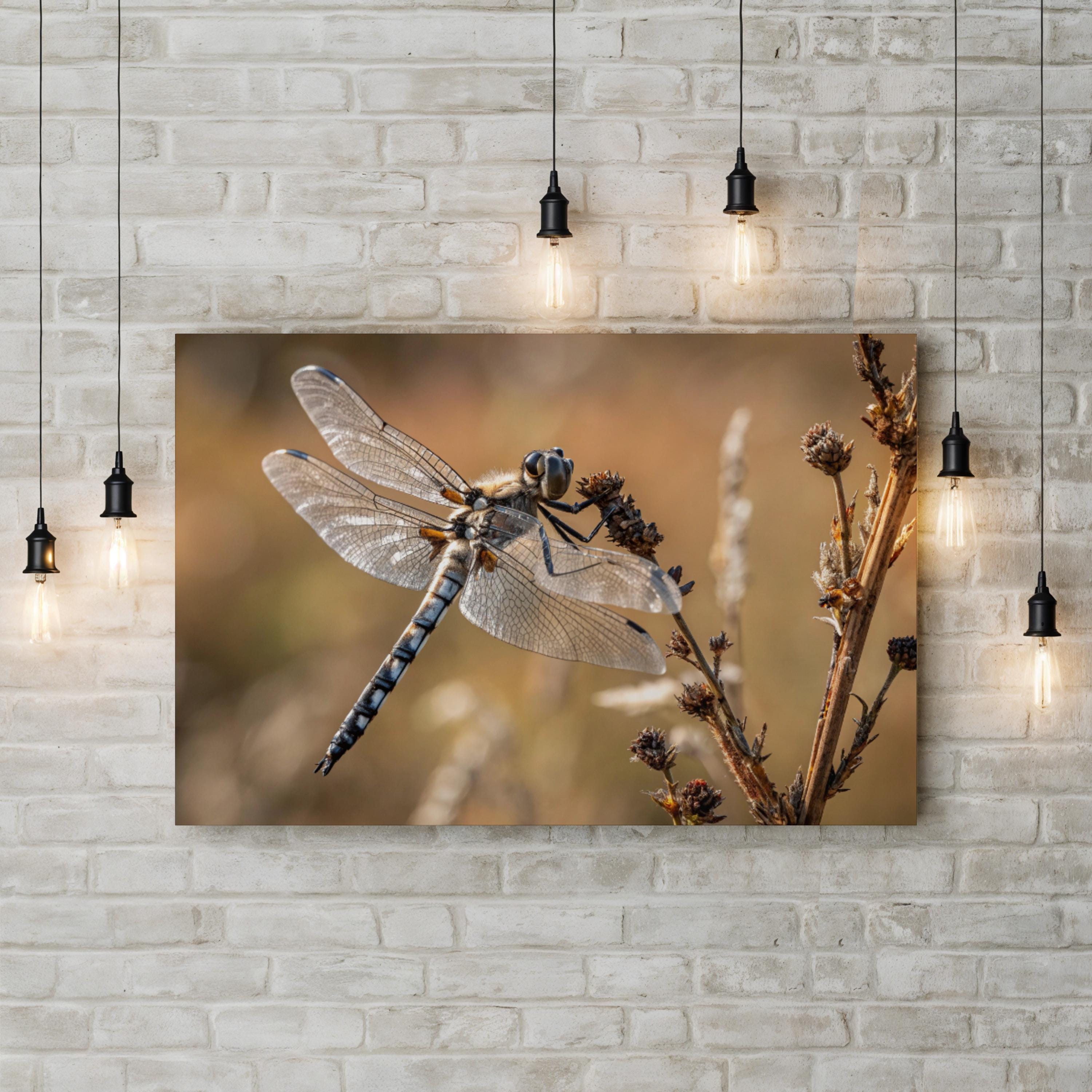Dragonfly on Branch Wall Art — Naturalist Wildlife Photography Canvas Print