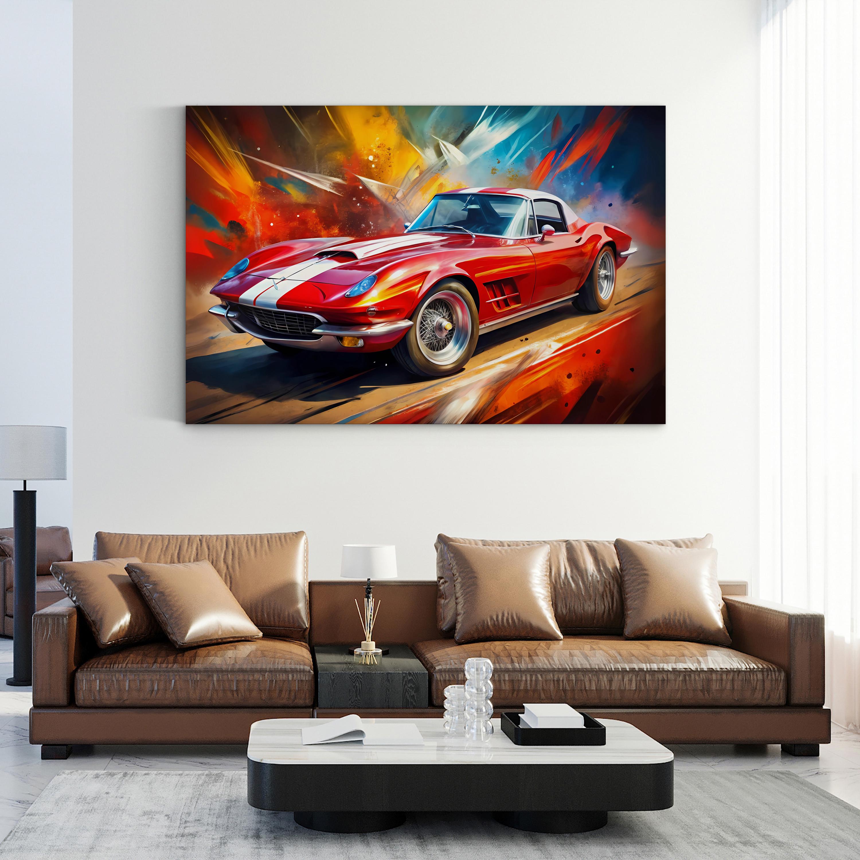Classic Red Sports Car – Period Illustration Wall Art | Painterly Automotive Canvas Print