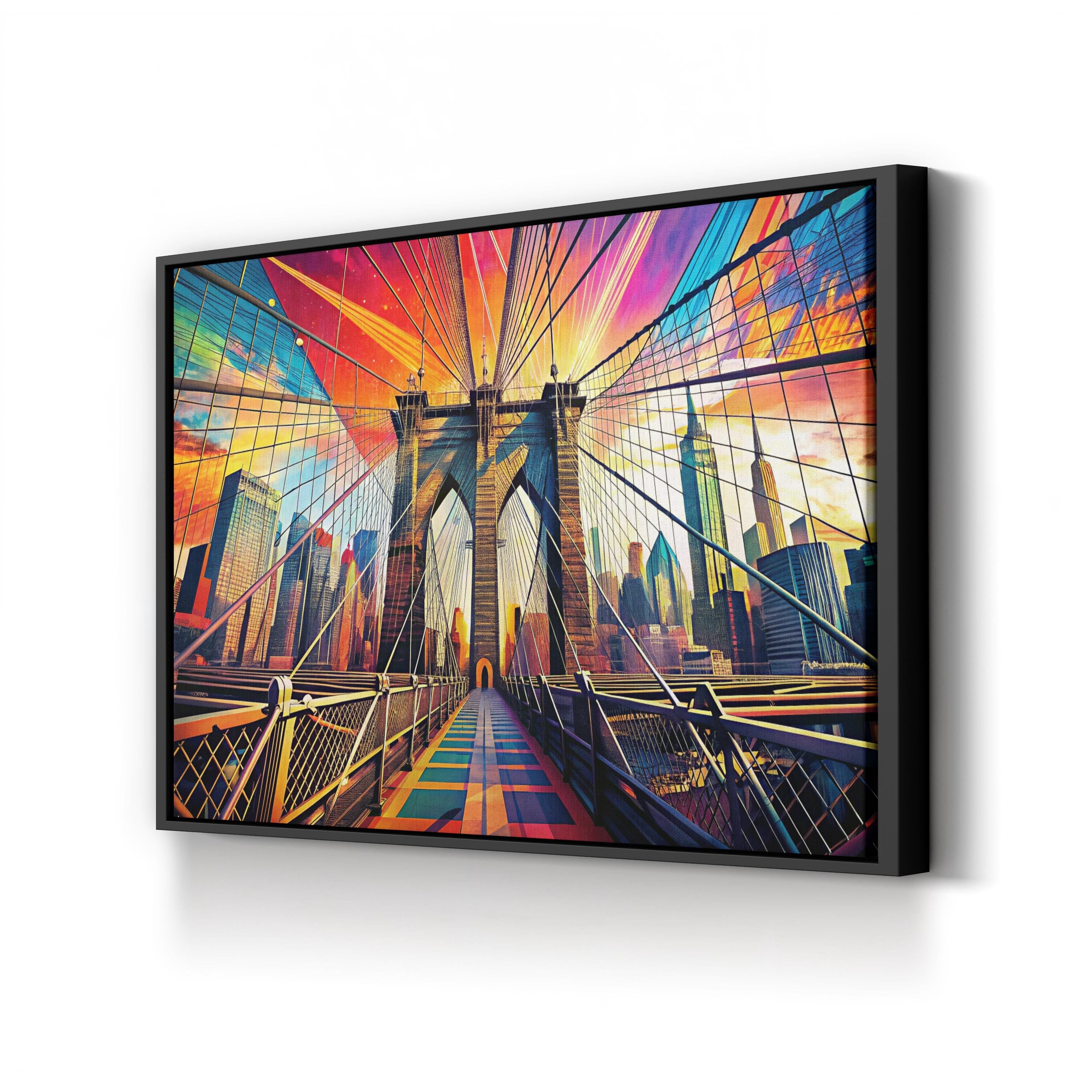 Brooklyn Bridge Bold Color – Period Illustration Wall Art | Contemporary NYC Canvas Print