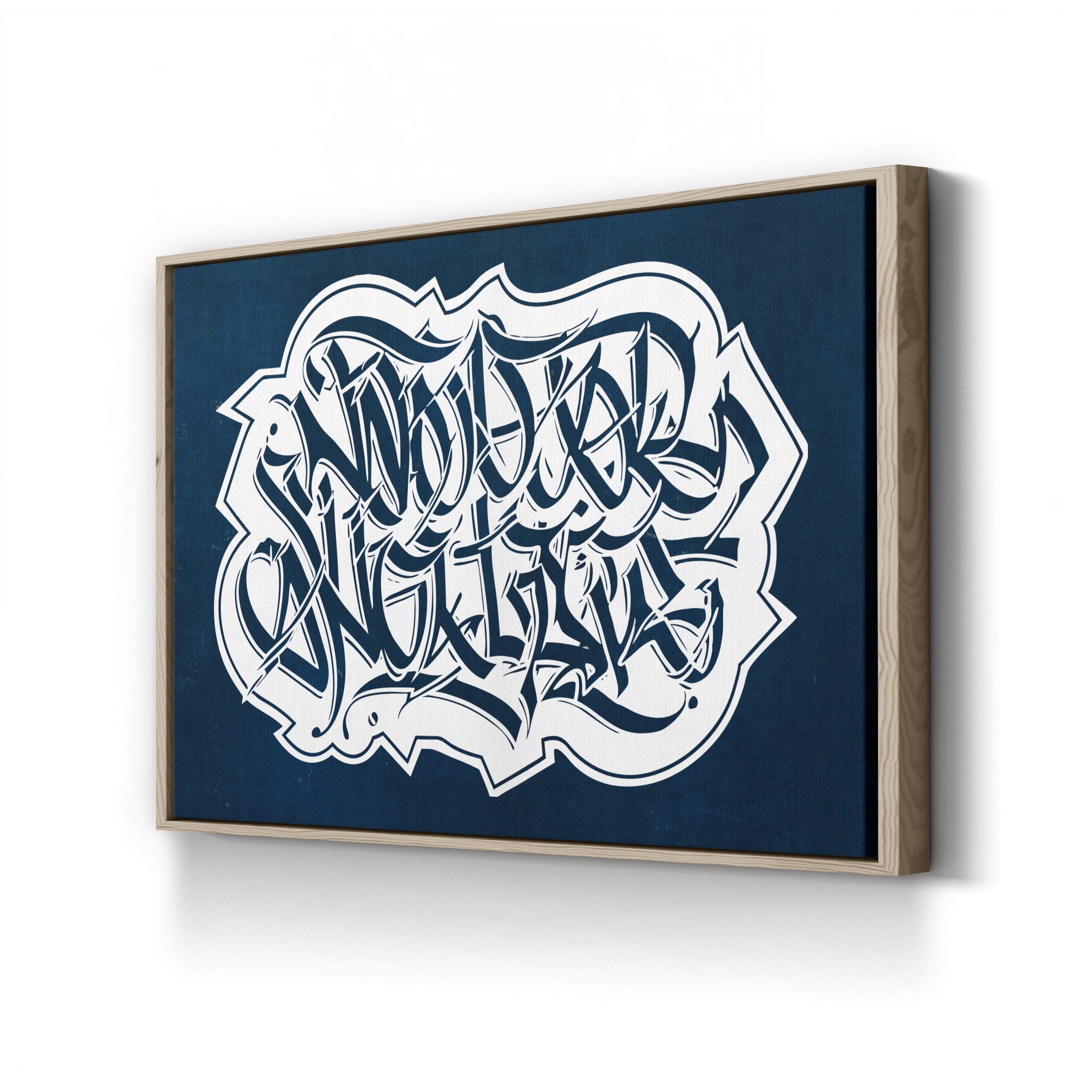 Blue Calligraphy Typography – Period Illustration Wall Art | Modern Script Canvas Print
