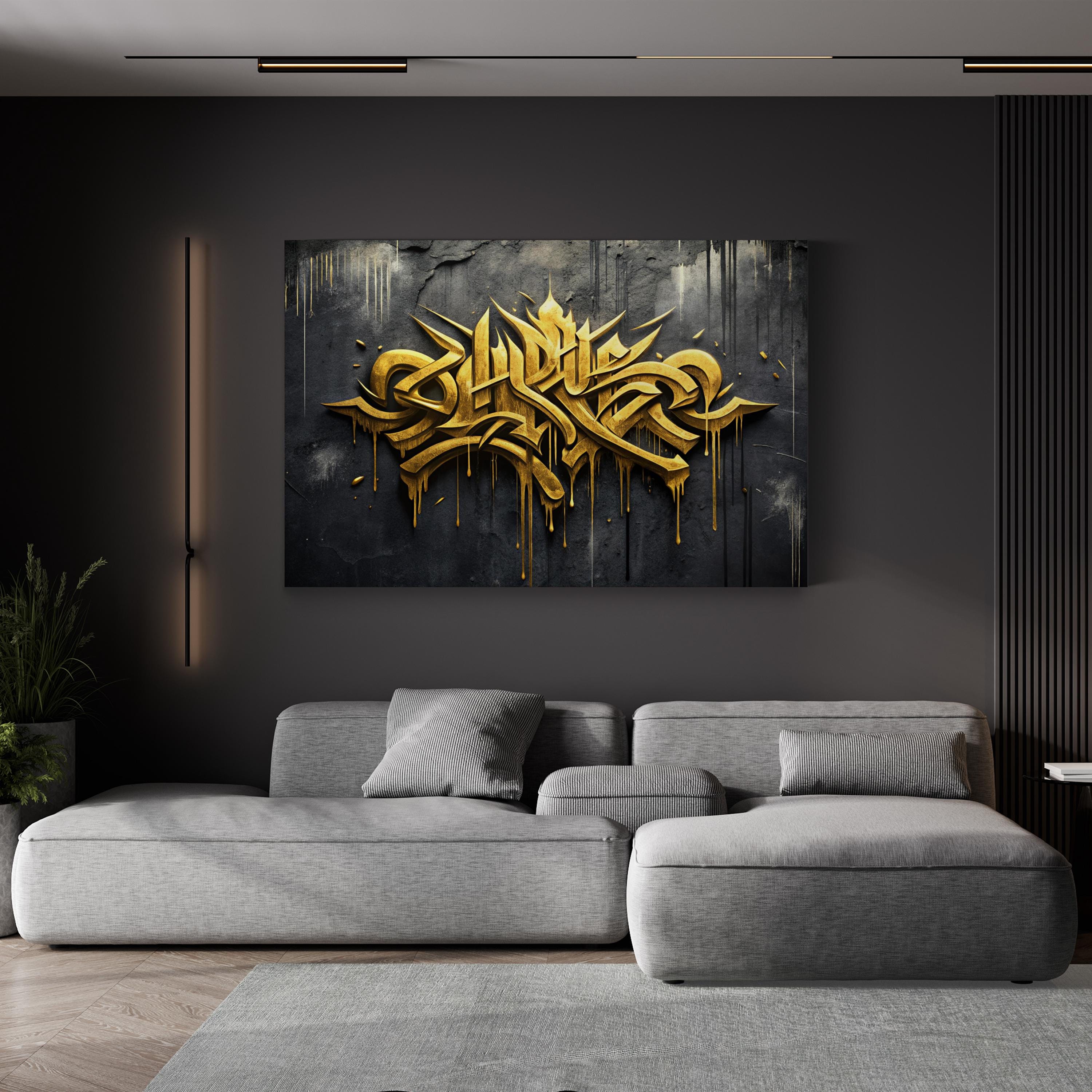 Calligraphy IX Gold Abstract – Period Illustration Wall Art | Typographic Canvas Print