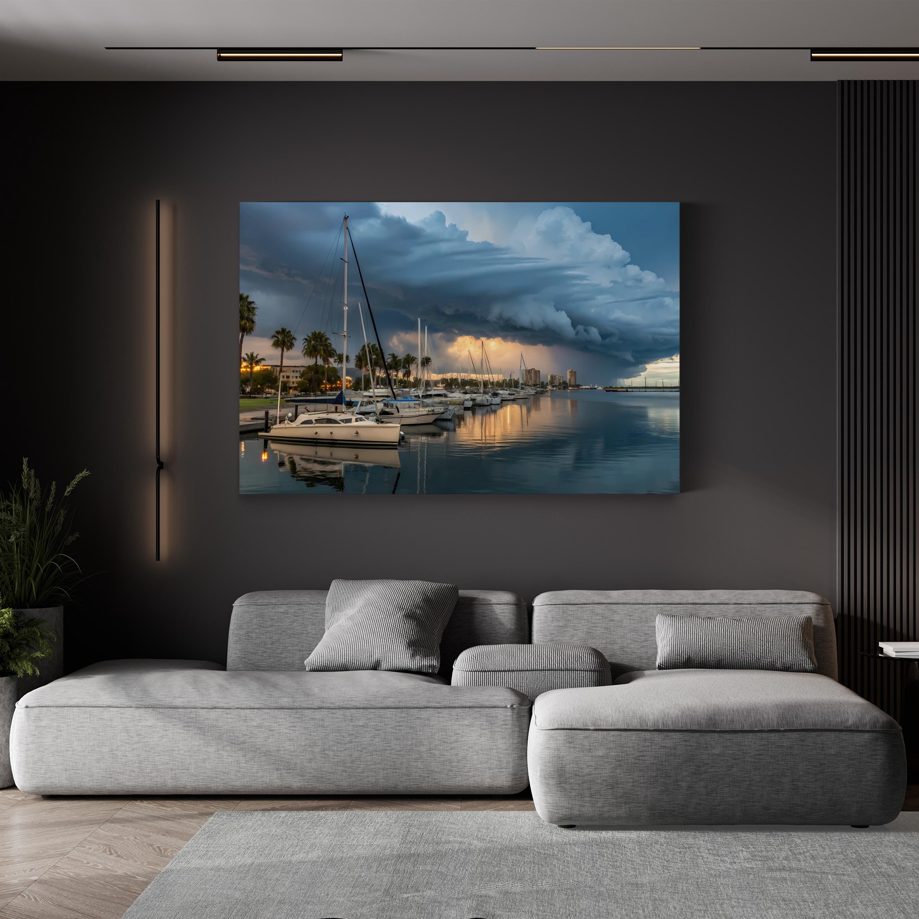 Coastal Canvas Print — Calm Harbor with White Boats Nautical Art