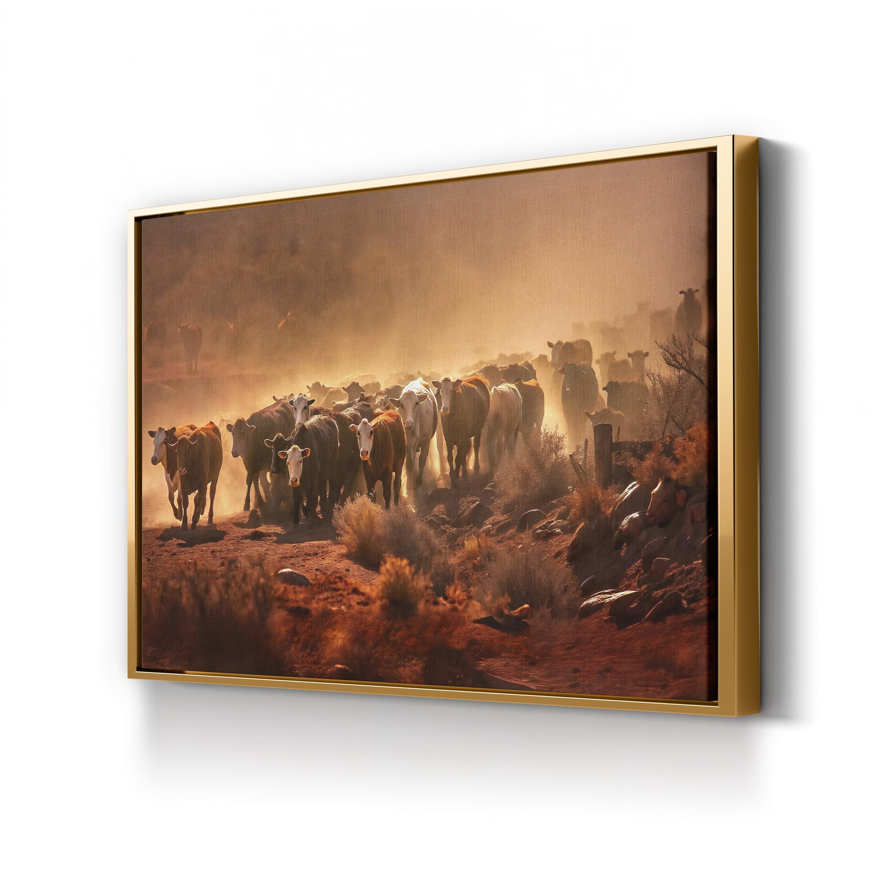 Cattle Staredown – Vintage Photography Wall Art | Desert Wildlife Canvas Print
