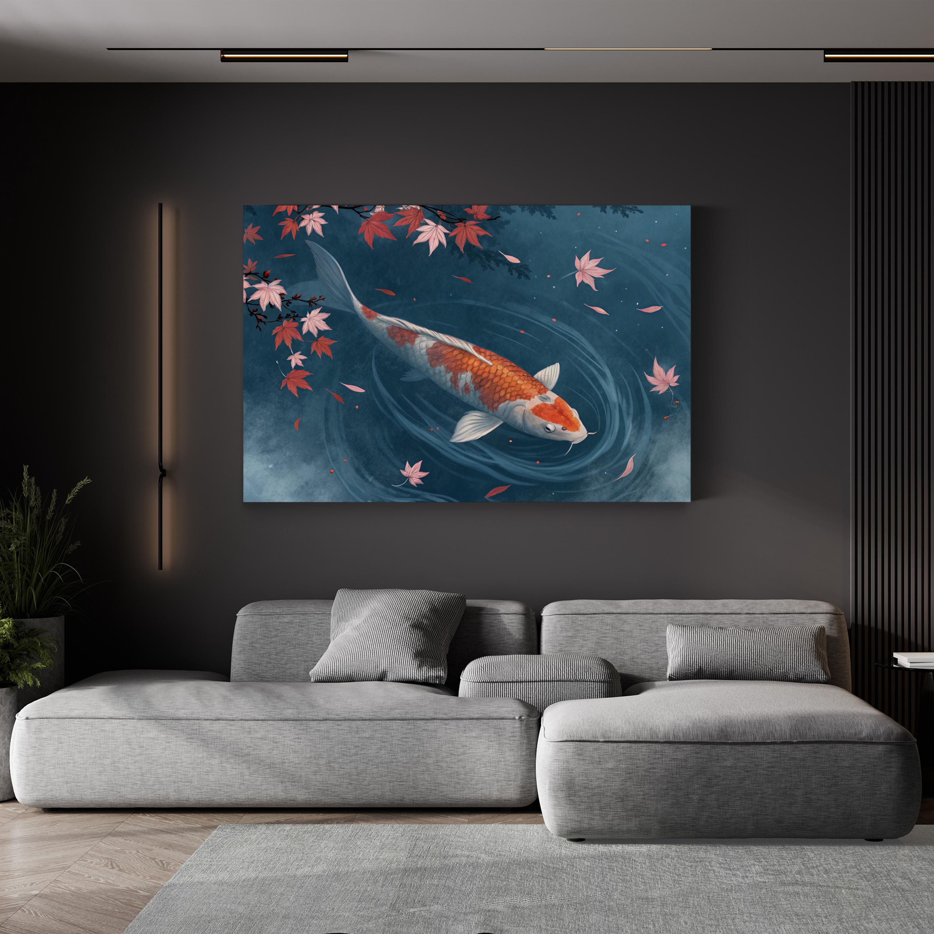 Cherry Blossom Koi Fish – Period Illustration Wall Art | Serene Japanese Canvas Print