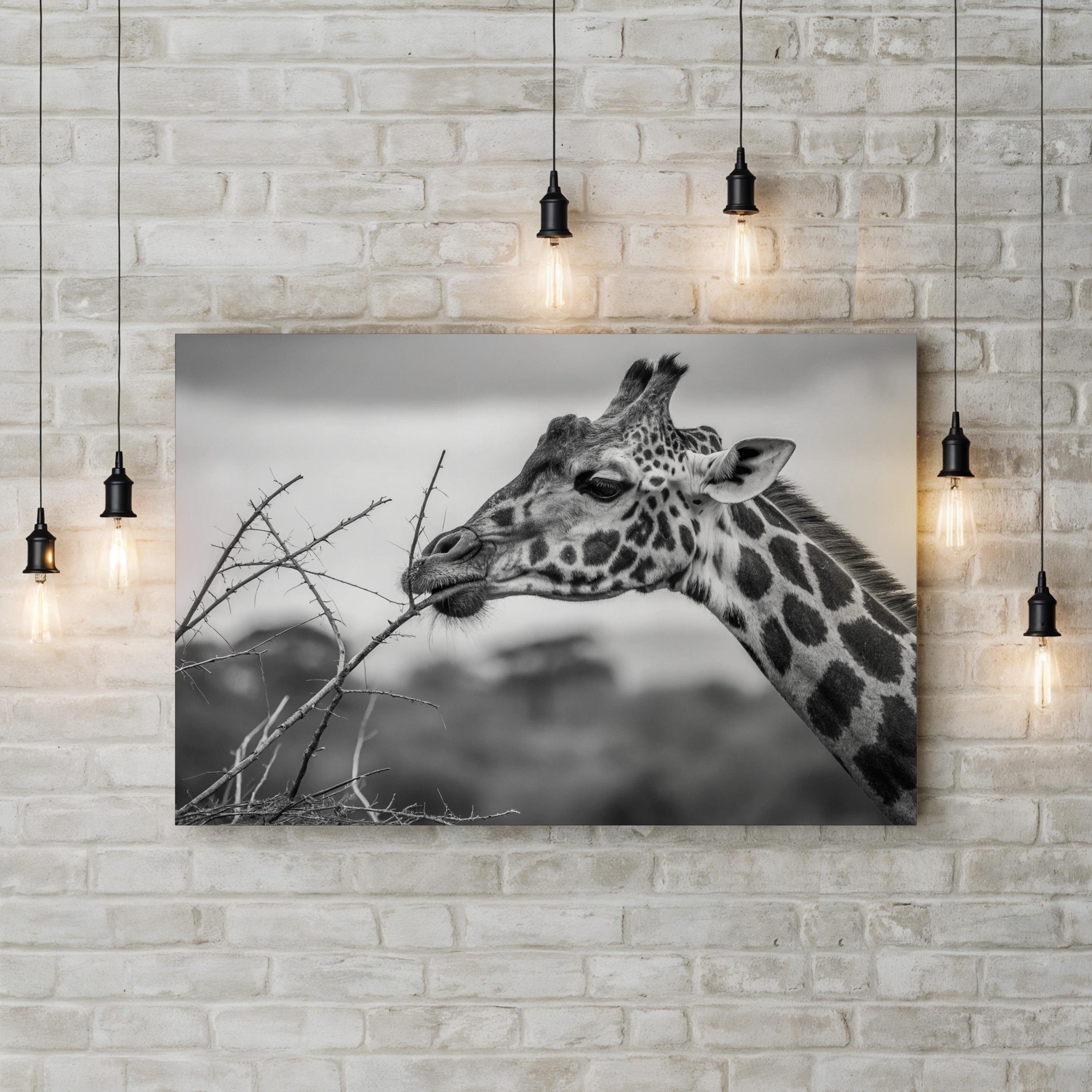 Black & White Giraffe – Period Illustration Wall Art | Wildlife Canvas Print