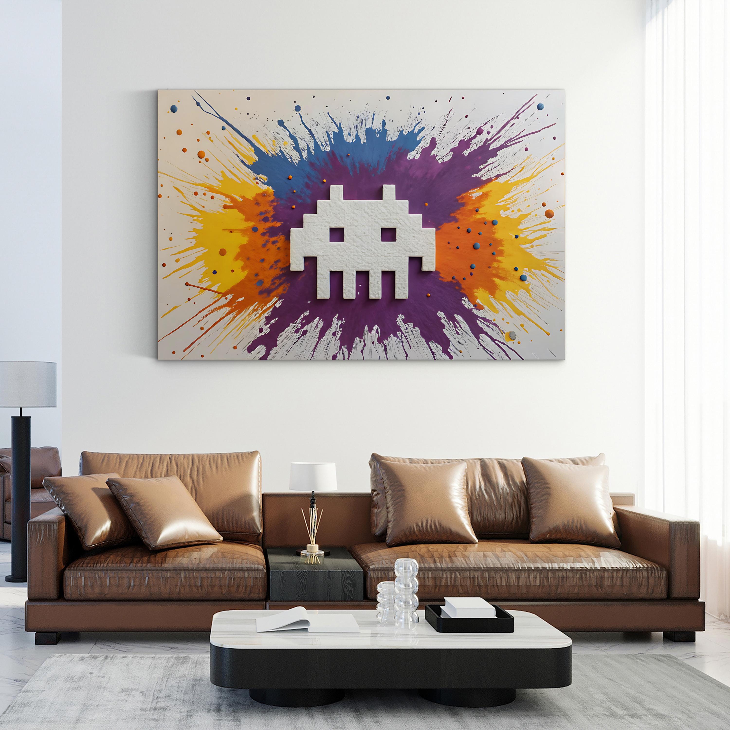 Space Invader Arcade Pop – Period Illustration Wall Art | Retro Canvas Print
