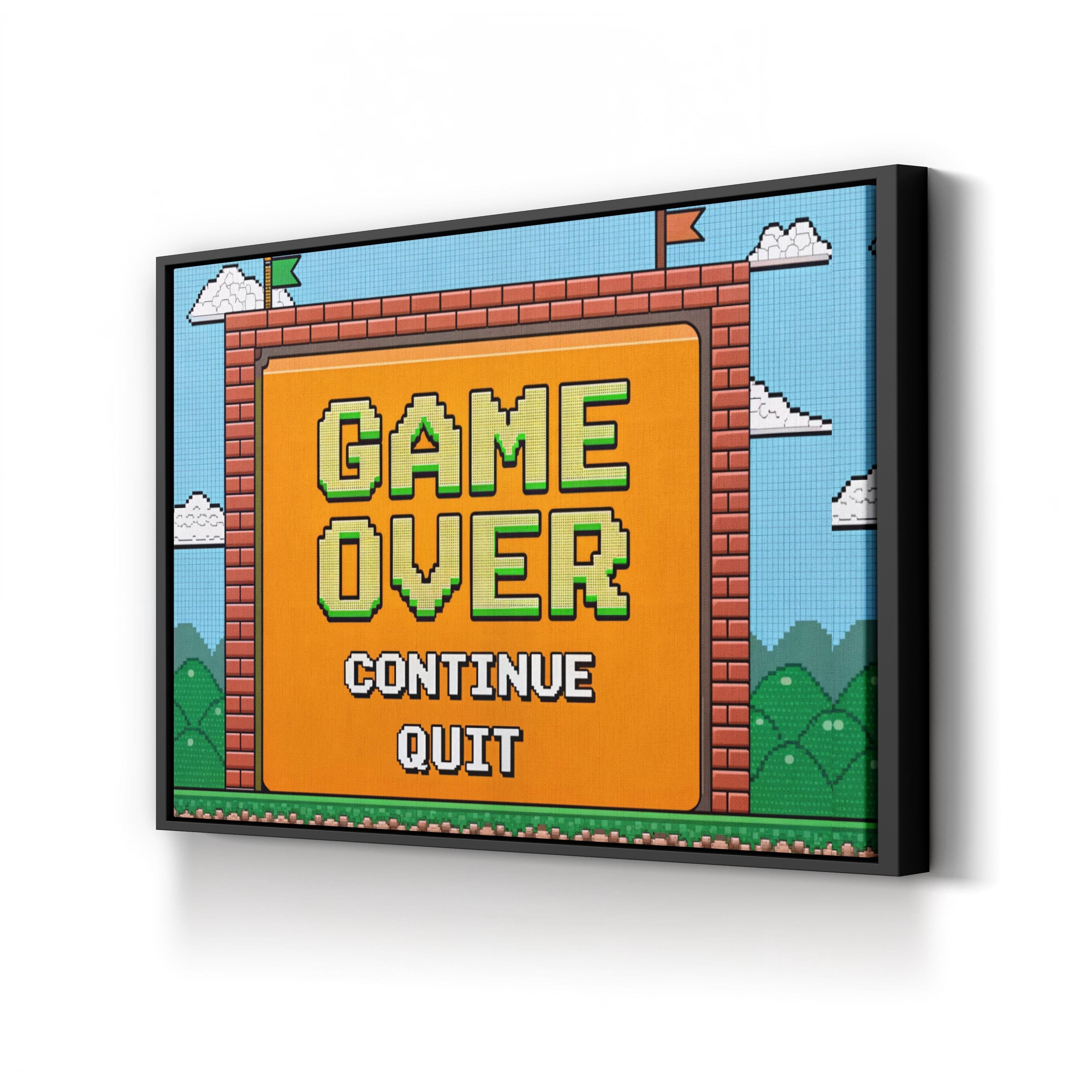 Game Over Retro Canvas Wall Art – Pixel Art Gaming Typography Print