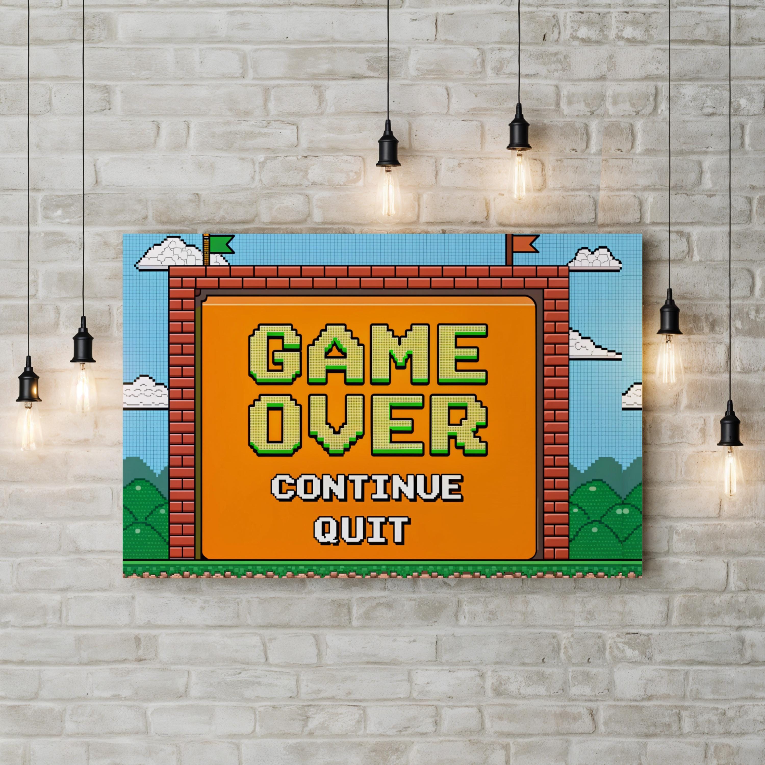 Game Over Retro Canvas Wall Art – Pixel Art Gaming Typography Print