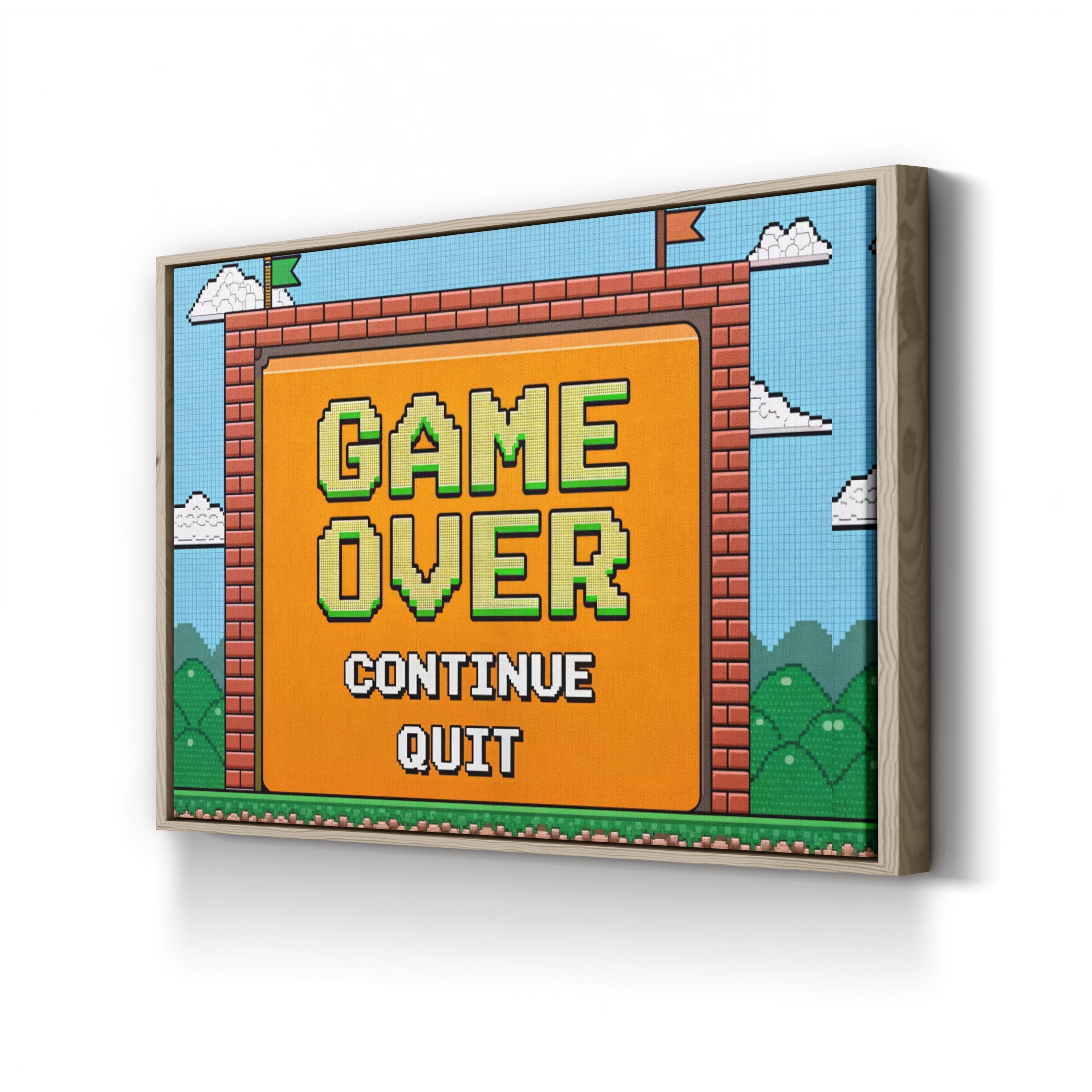 Game Over Retro Canvas Wall Art – Pixel Art Gaming Typography Print