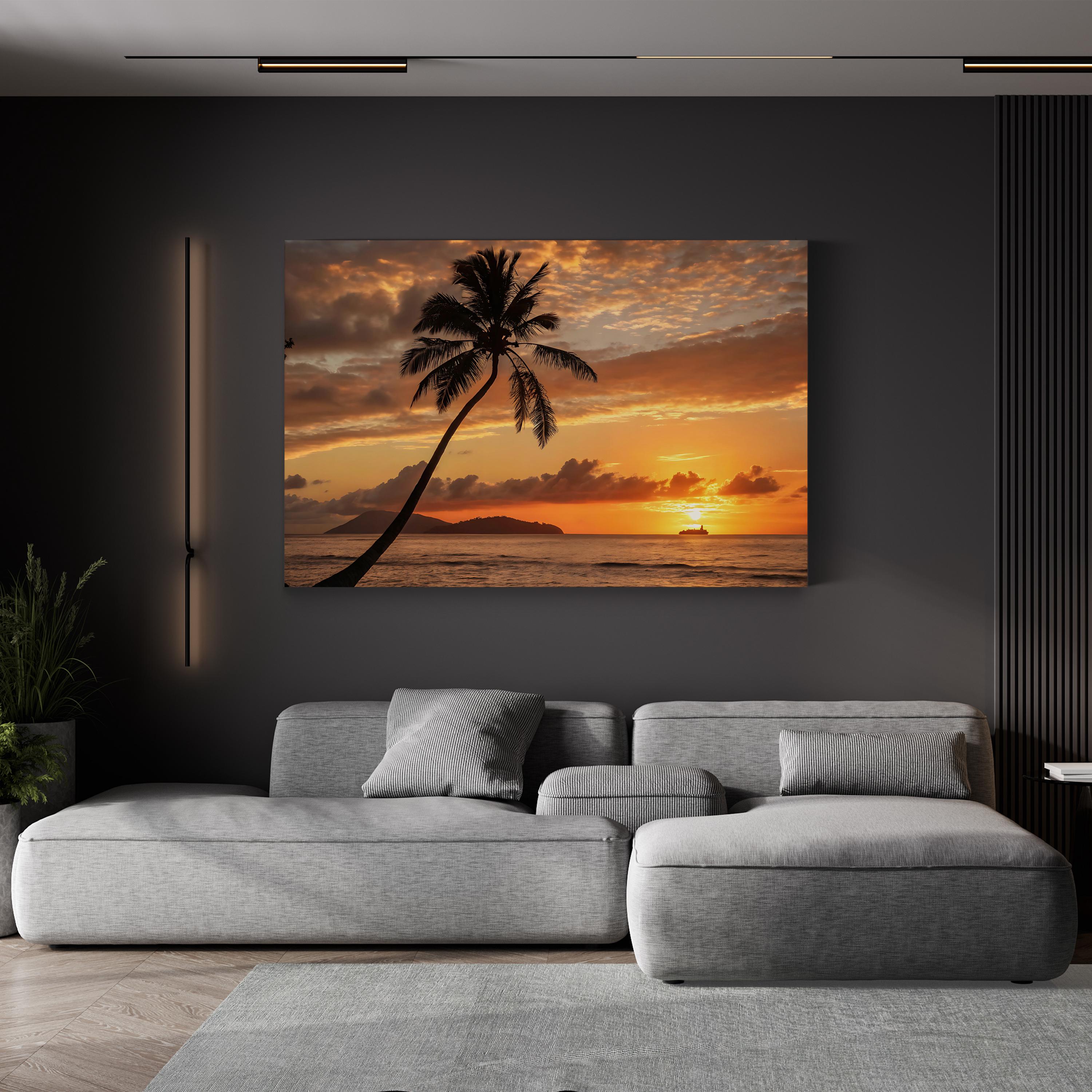 Sunset Palm Tree Coast – Vintage Photography Wall Art | Coastal Ocean Canvas Print