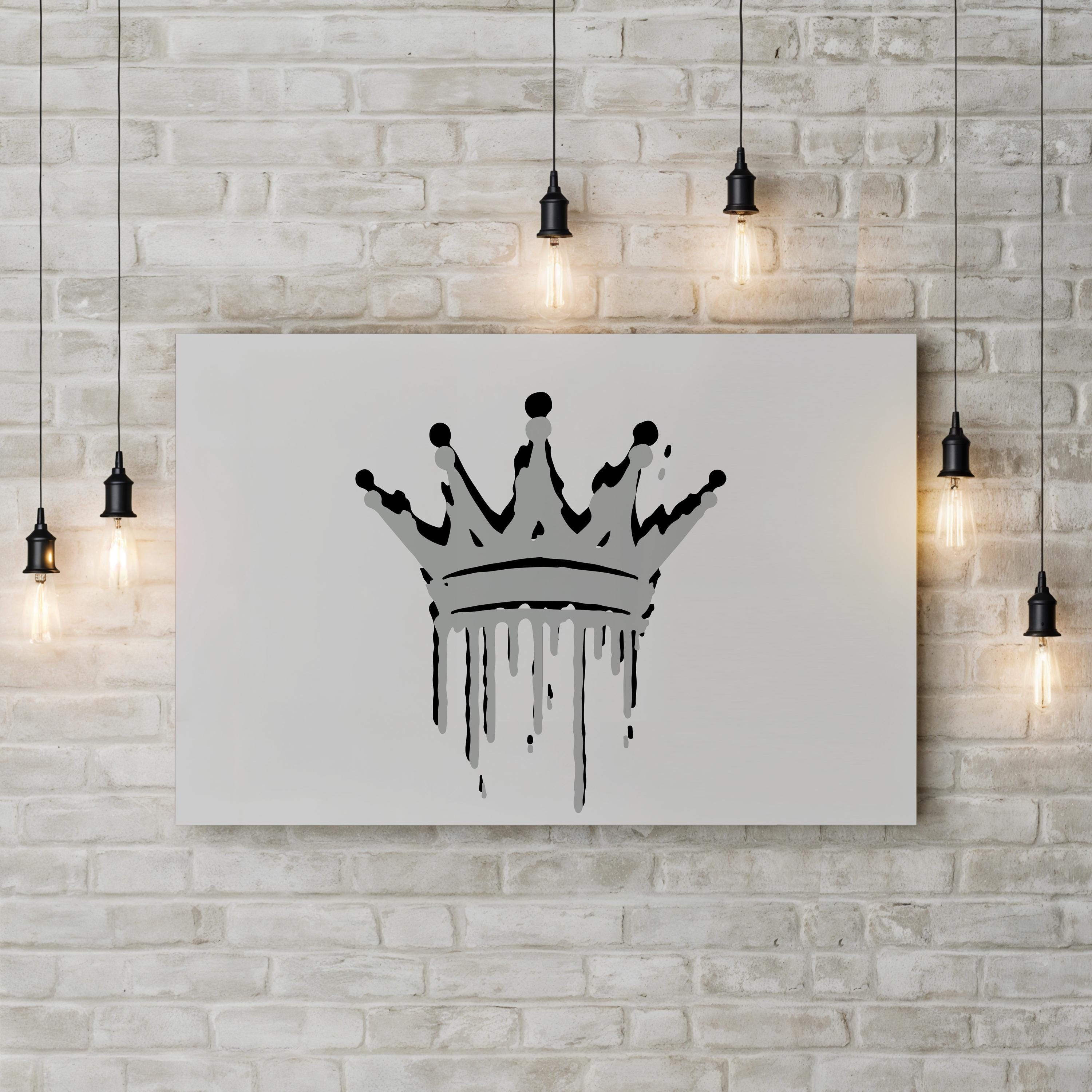Crown Calligraphy Royal – Period Illustration Wall Art | Black White Gold Canvas Print