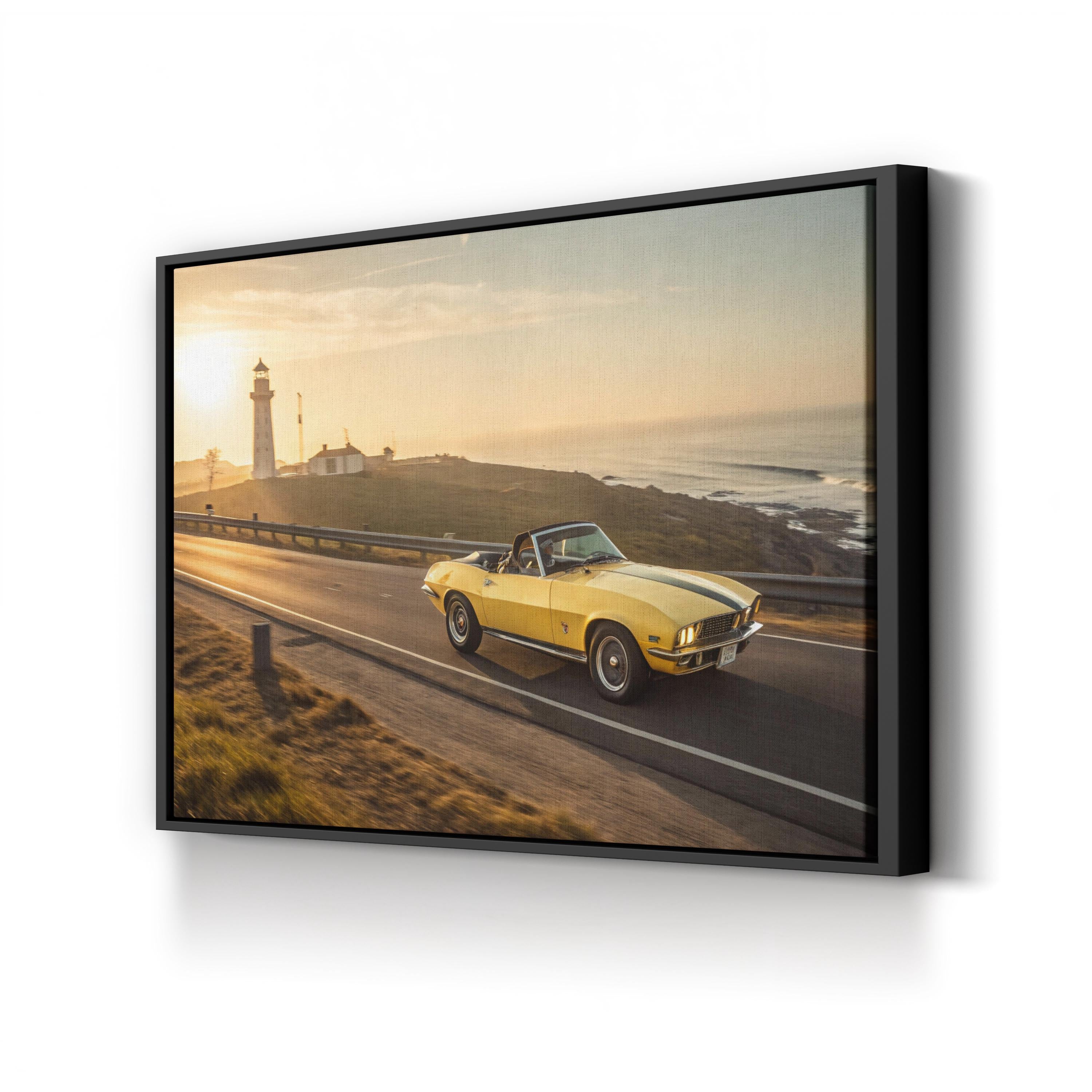 Vintage Car Golden Ribbon Highway – Vintage Photography Wall Art | Automotive Canvas Print