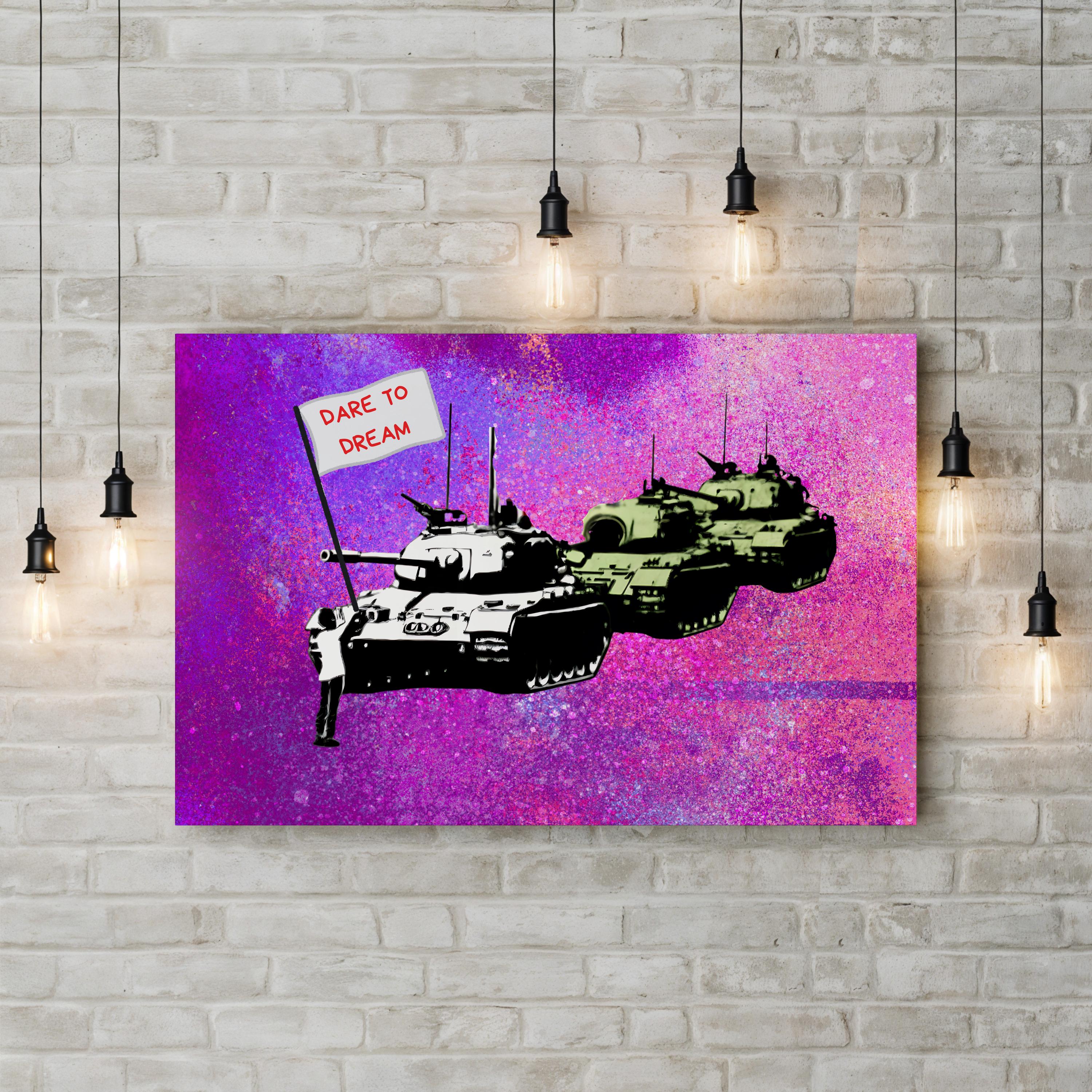 Dare to Dream Tank Pop Art – Period Illustration Wall Art | Contemporary Motivational Canvas Print