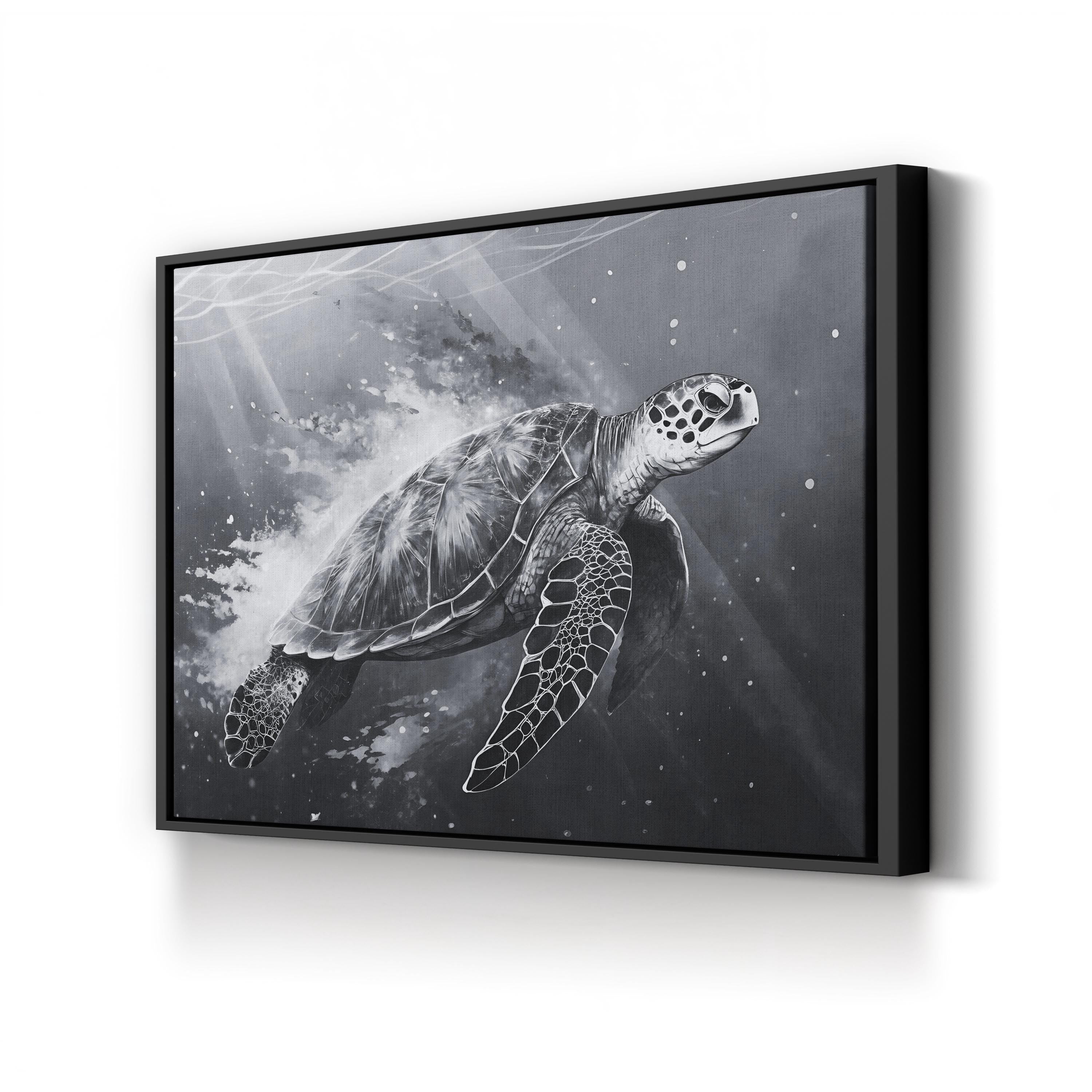 Sea Turtle Black & White – Vintage Photography Wall Art | Coastal Wildlife Canvas Print