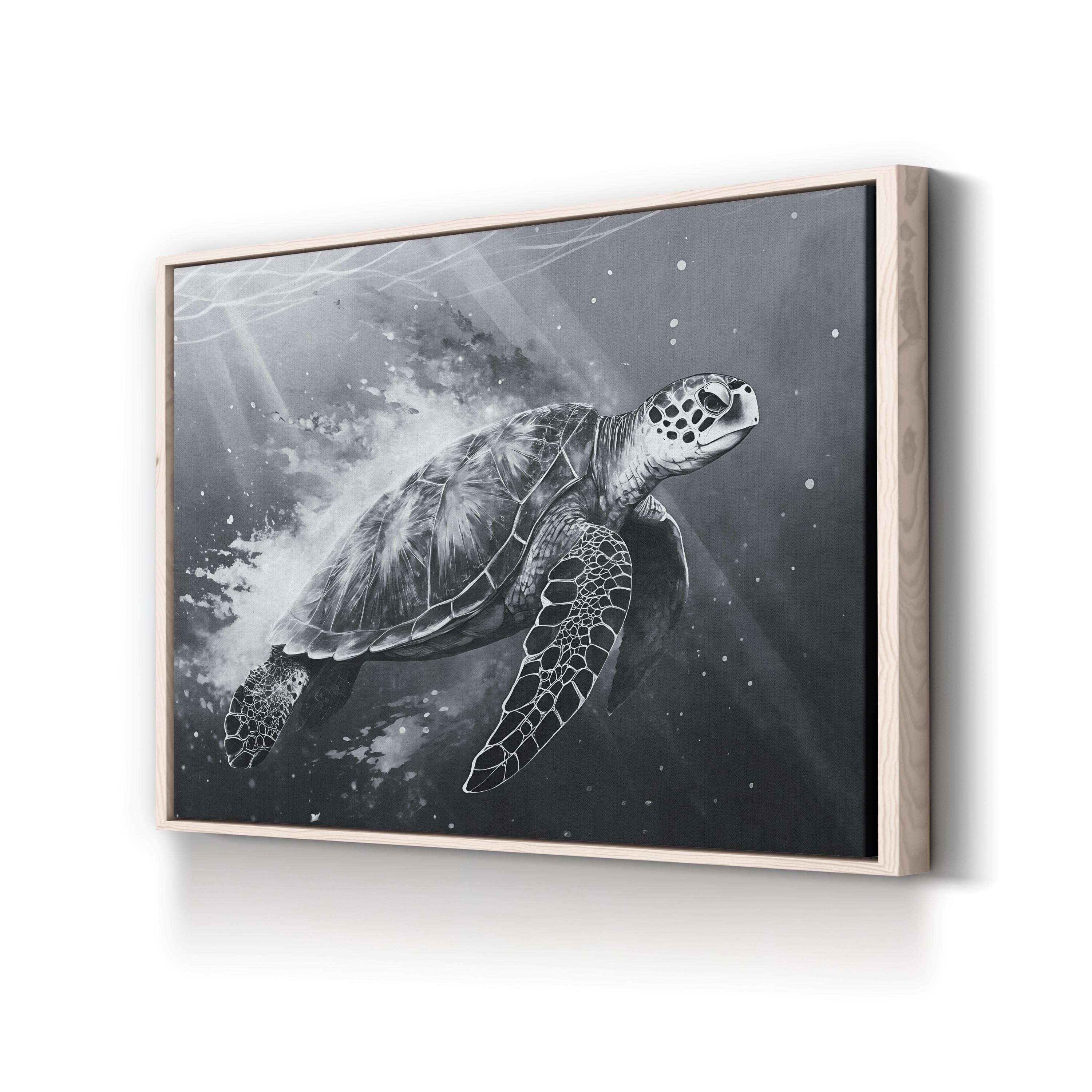 Sea Turtle Black & White – Vintage Photography Wall Art | Coastal Wildlife Canvas Print
