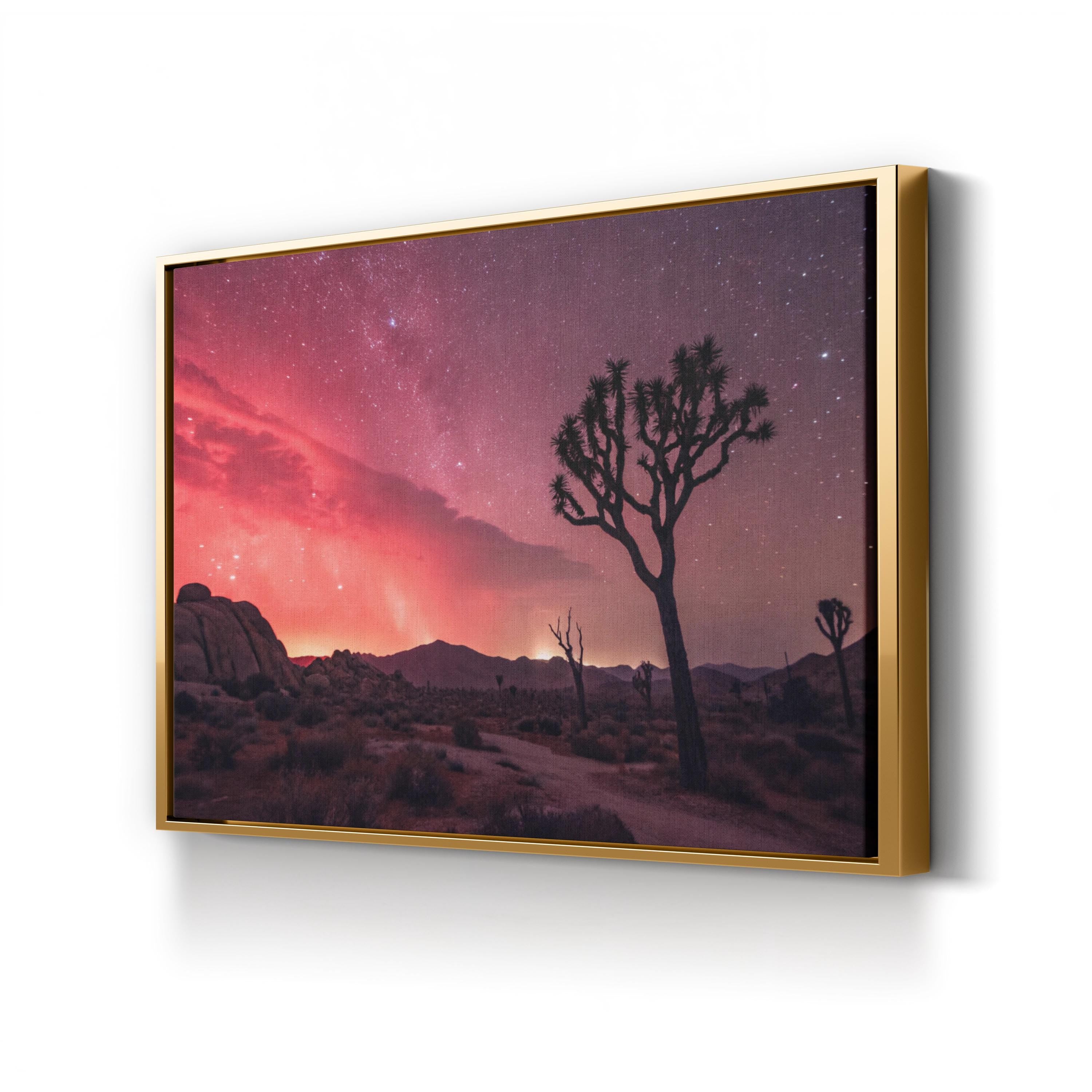 Joshua Tree Red Aurora – Vintage Photography Wall Art | Starry Desert Canvas Print