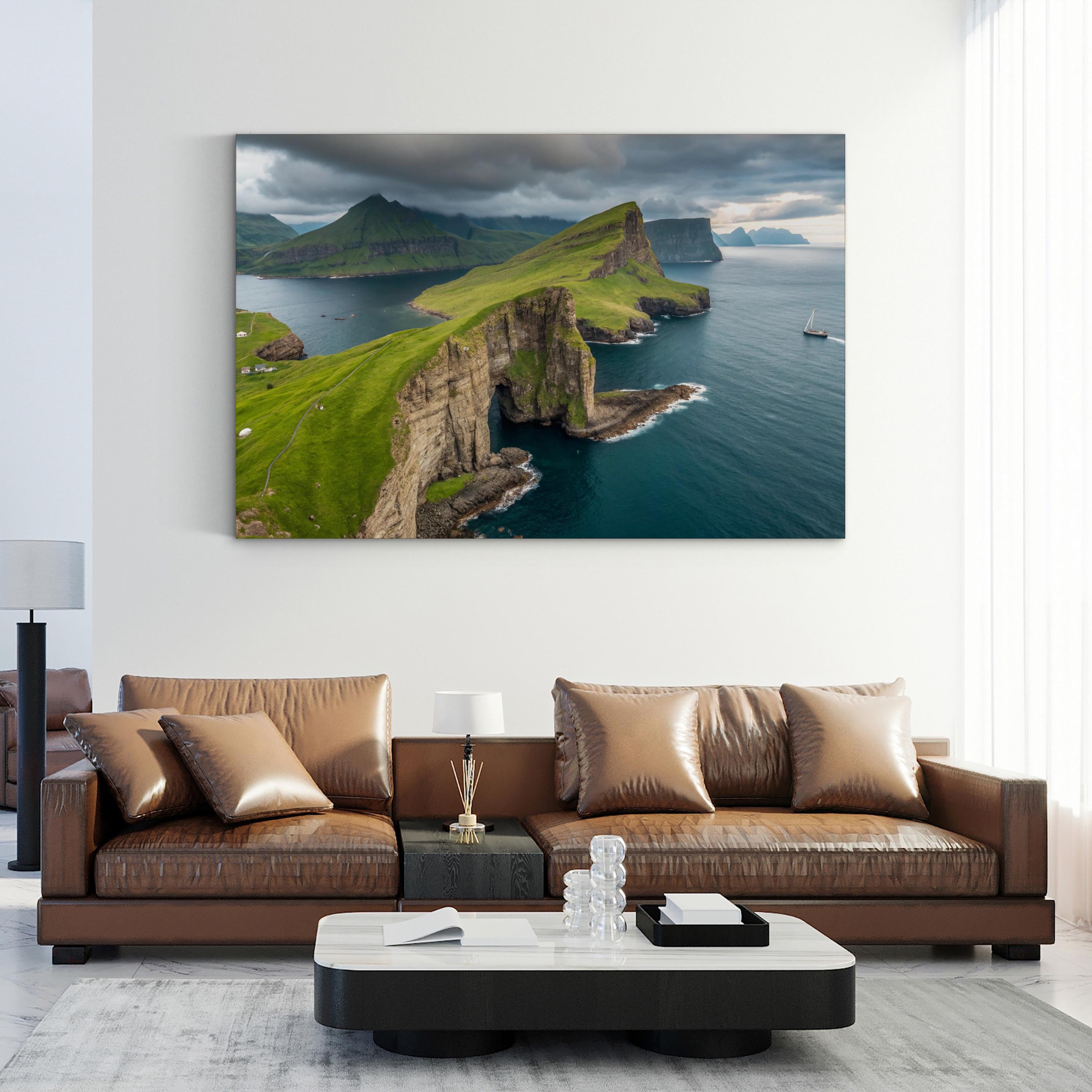 Drangarnir Cliffside Canvas Art Print — Faroe Islands Coastal Ocean View Wall Art