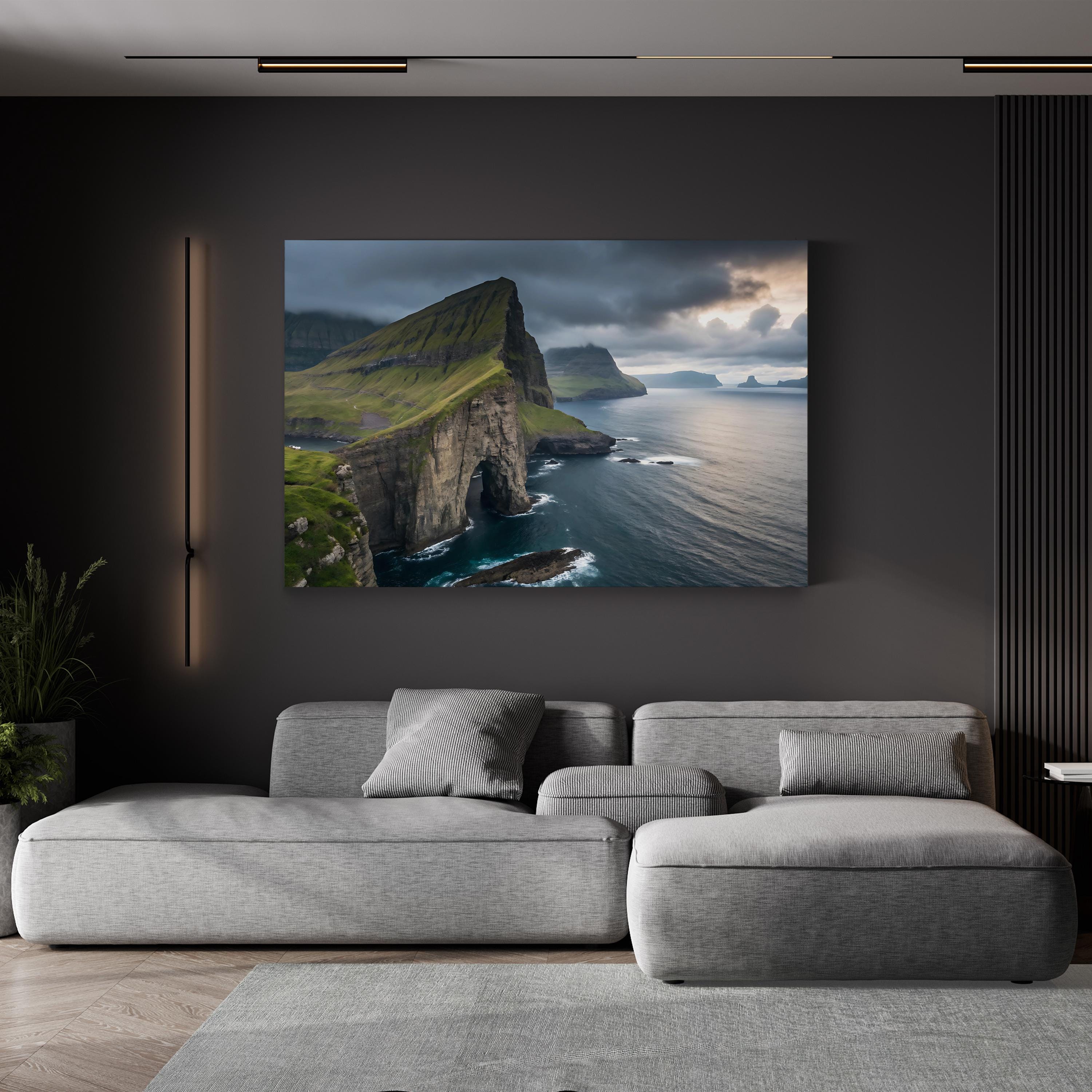 Drangarnir Faroe Islands Canvas Wall Art — North Atlantic Sea Stacks Coastal Landscape Print