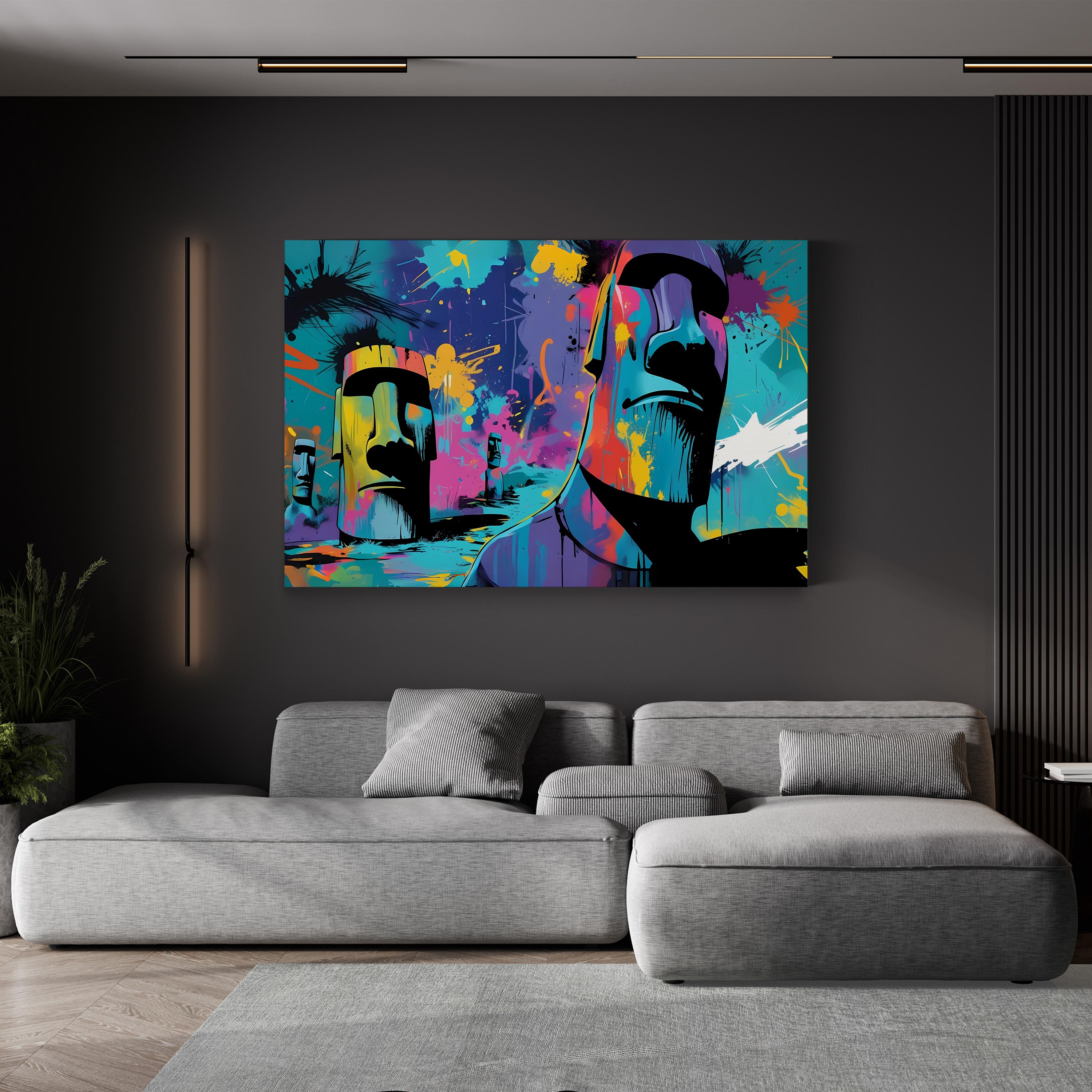 Moai Graffiti Easter Island – Period Illustration Wall Art | Statue Canvas Print