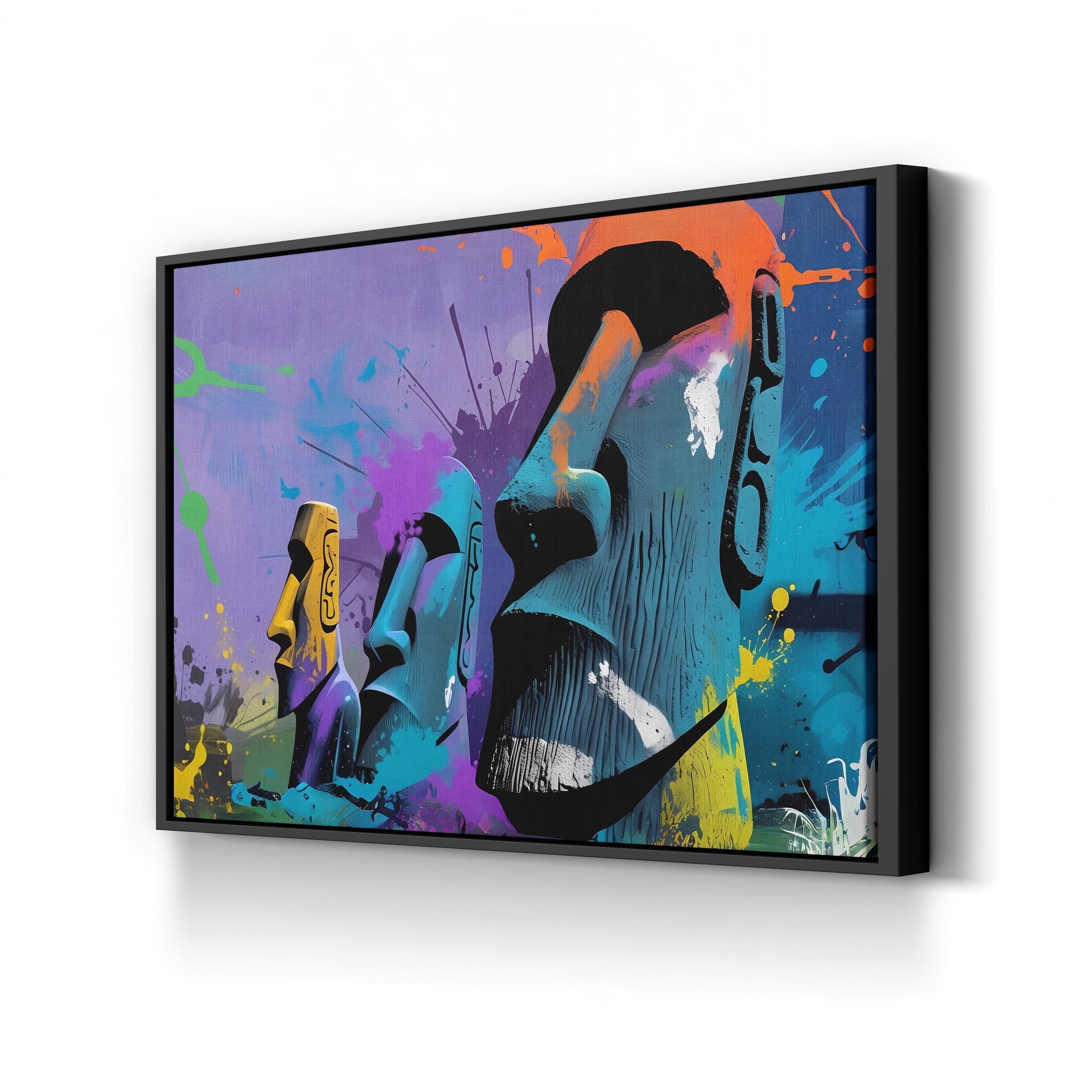 Moai Graffiti Bold Statues – Period Illustration Wall Art | Easter Island Canvas Print
