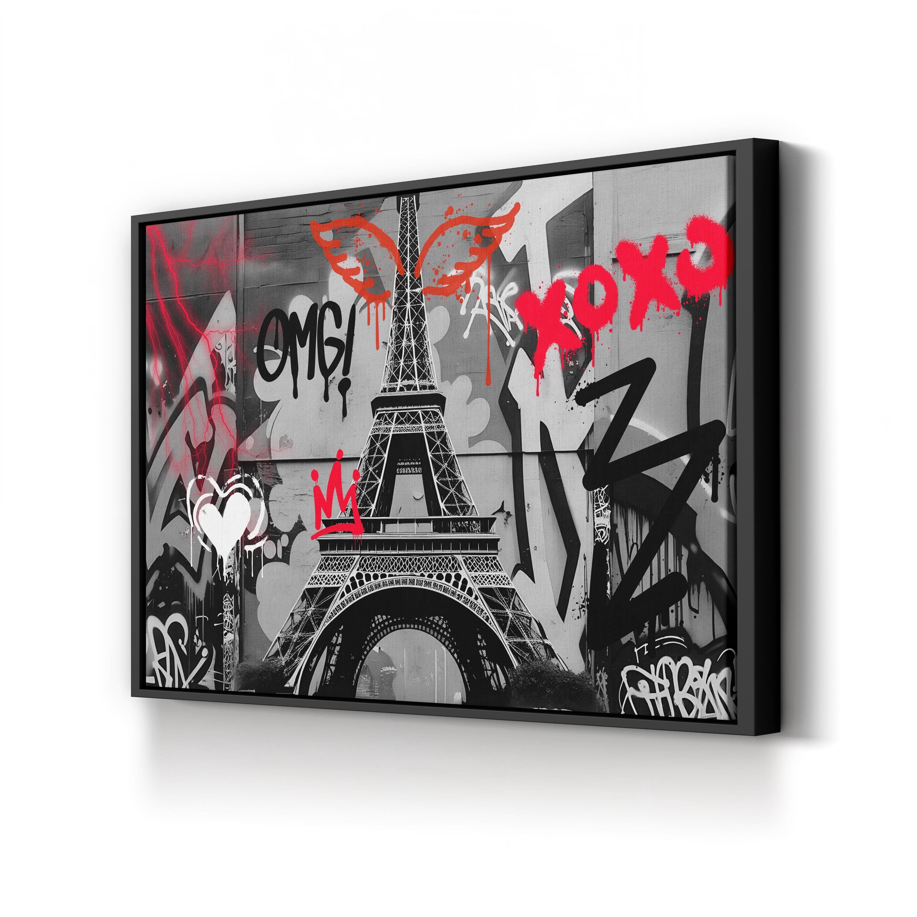 Eiffel Tower Graffiti Black & Red – Period Illustration Wall Art | Parisian Street Canvas Print