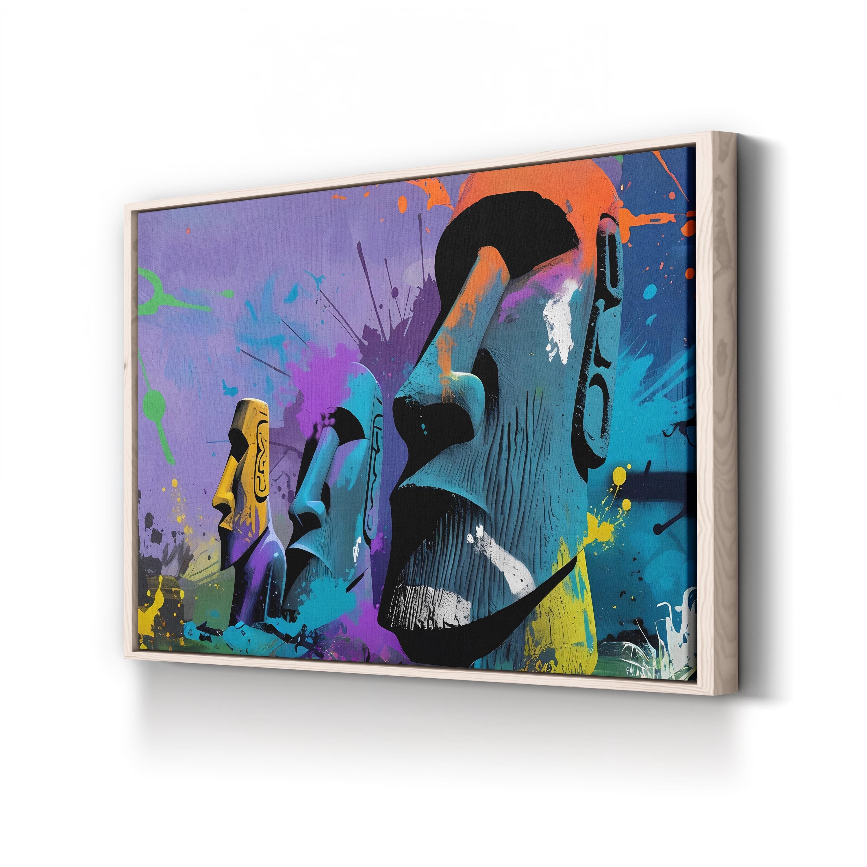 Moai Graffiti Bold Statues – Period Illustration Wall Art | Easter Island Canvas Print