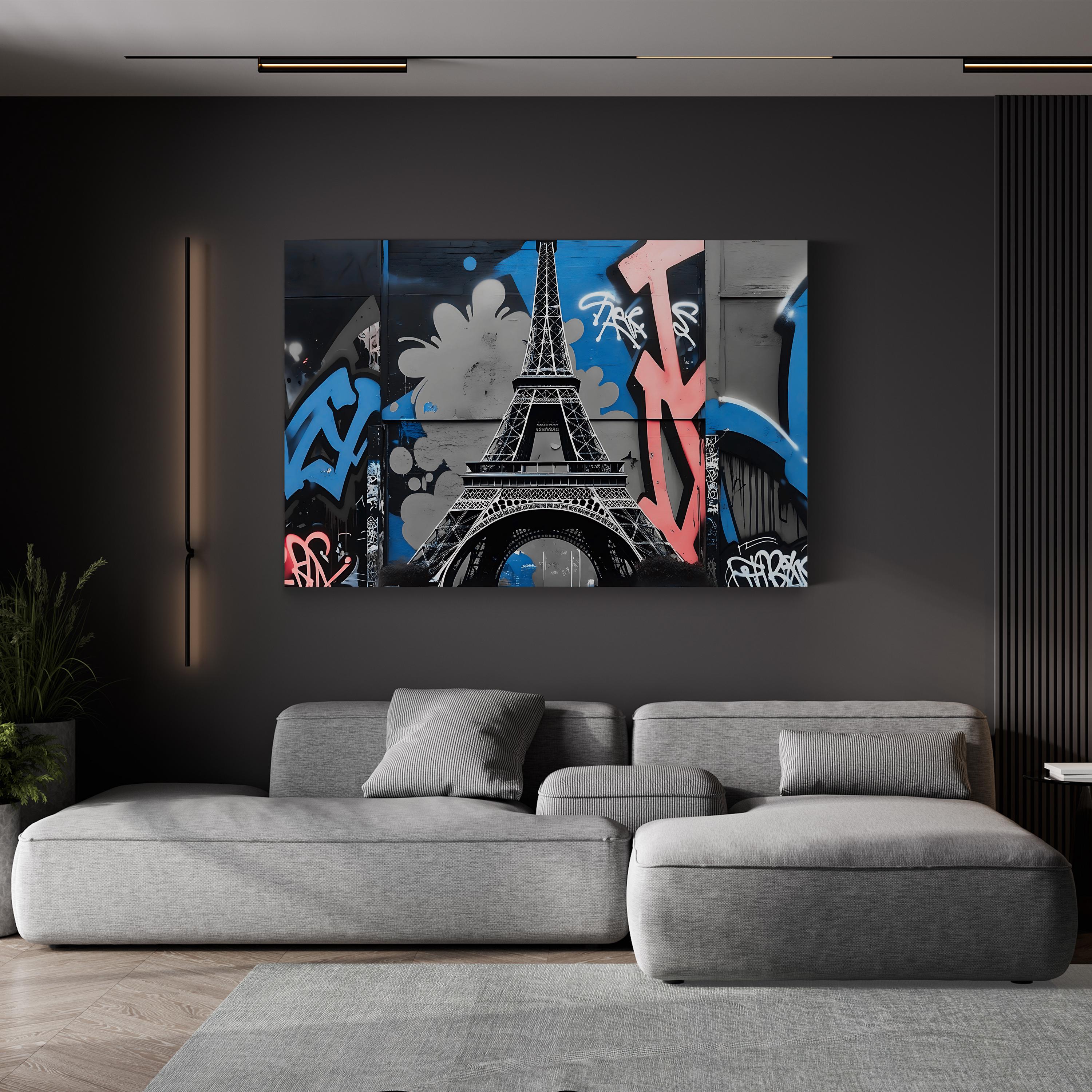 Eiffel Tower Graffiti Urban – Period Illustration Wall Art | Parisian Street Canvas Print