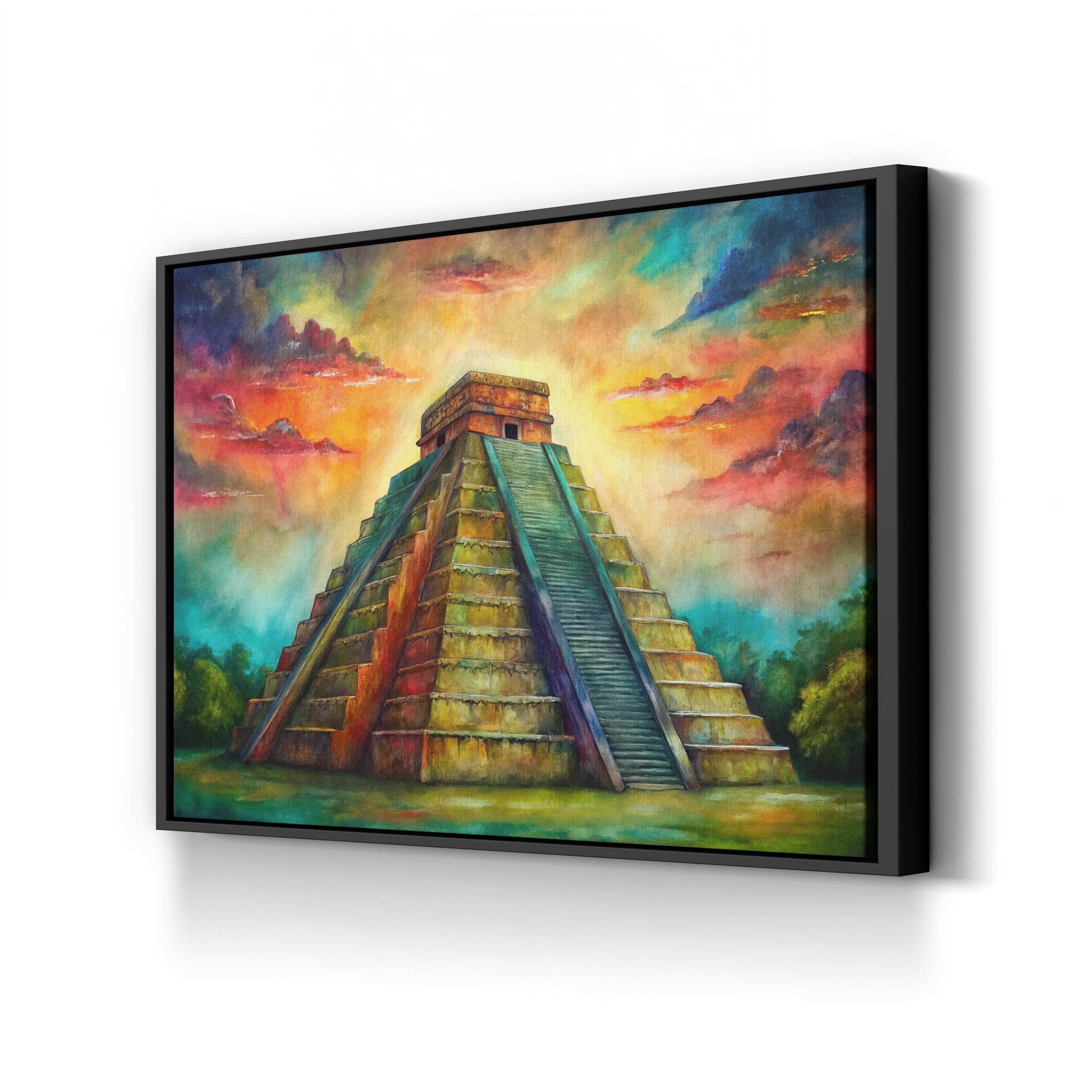 Chichen Itza El Castillo Pyramid – Period Illustration Wall Art | Mayan Architecture Canvas Print