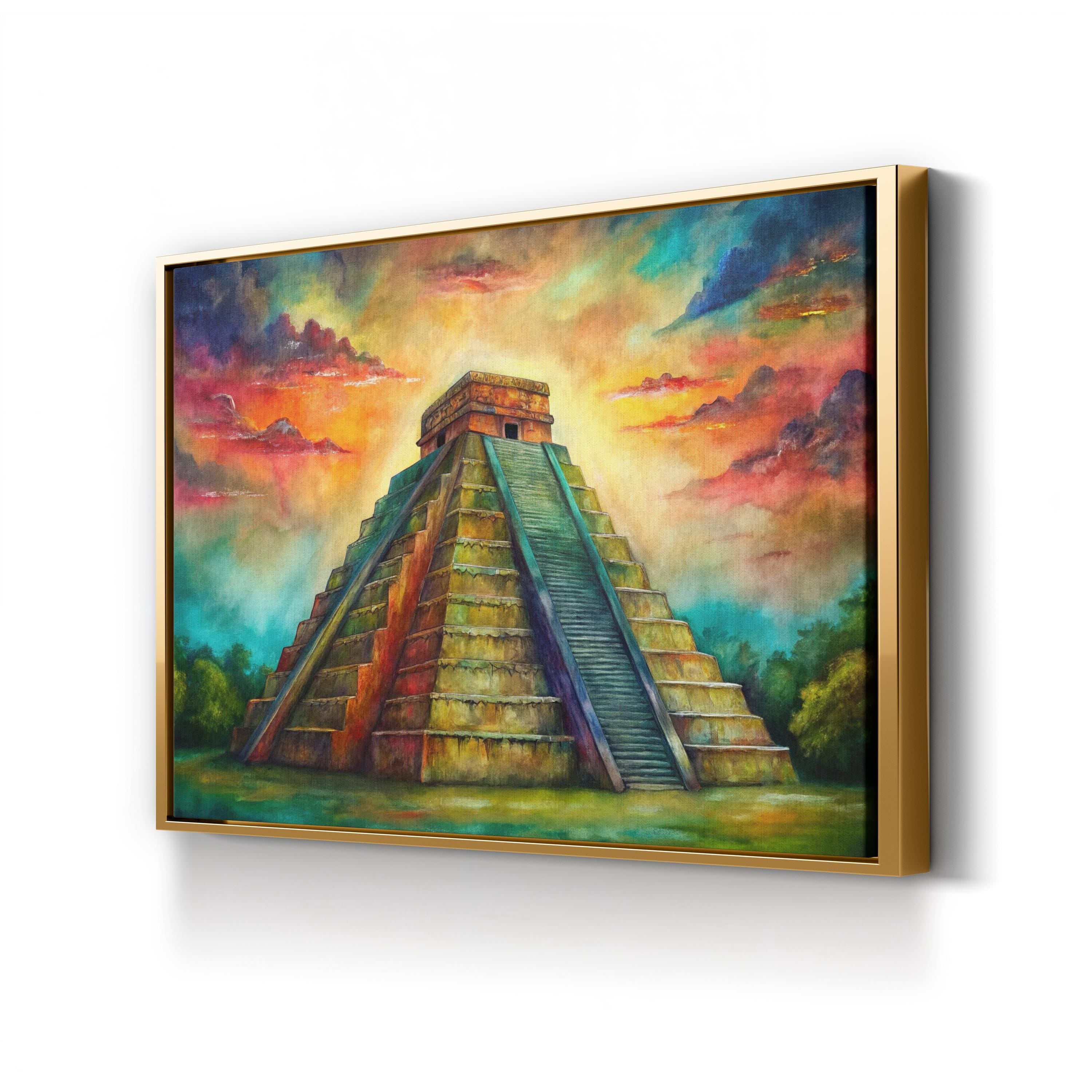 Chichen Itza El Castillo Pyramid – Period Illustration Wall Art | Mayan Architecture Canvas Print