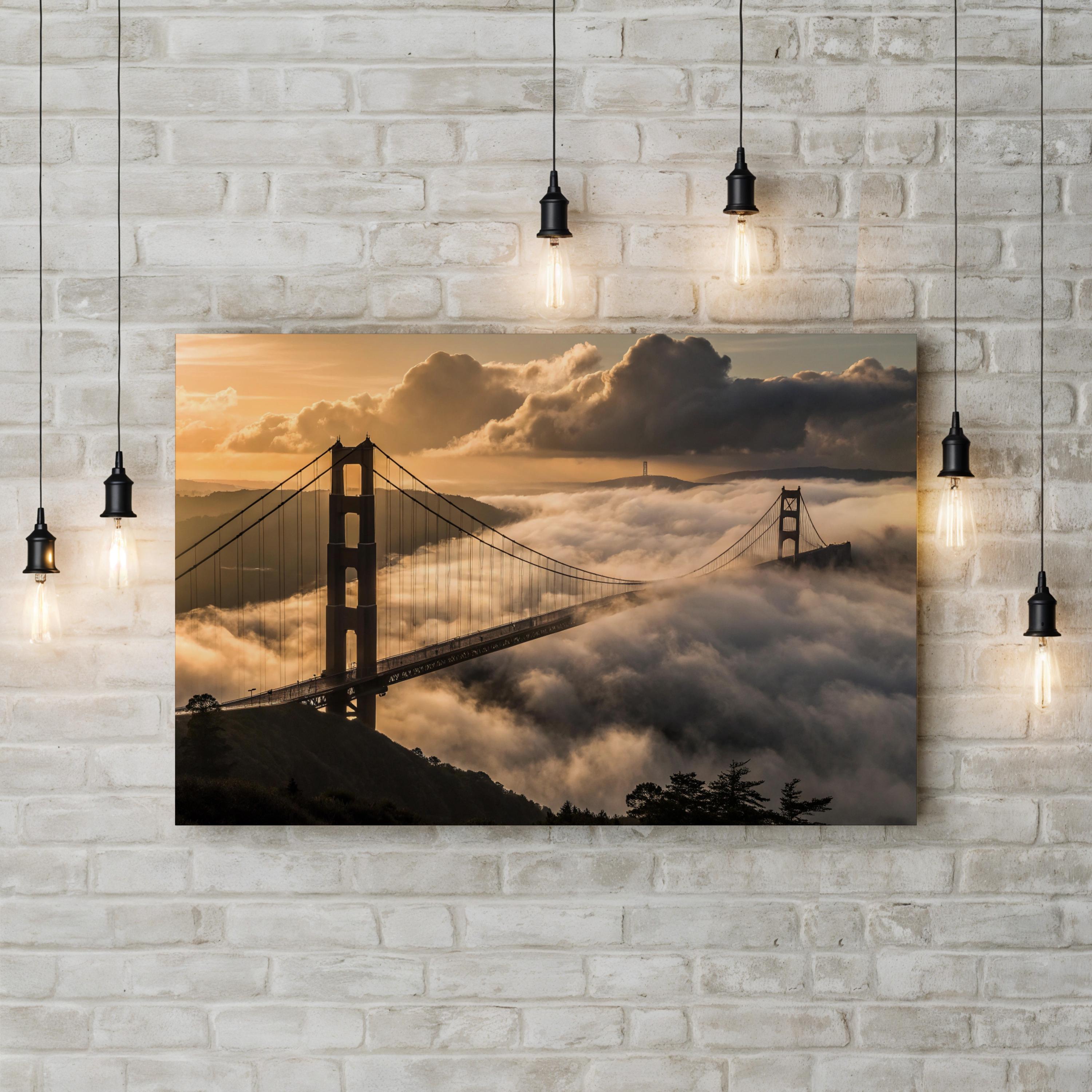 Emerge Golden Bridge Clouds – Vintage Photography Wall Art | Scenic Canvas Print