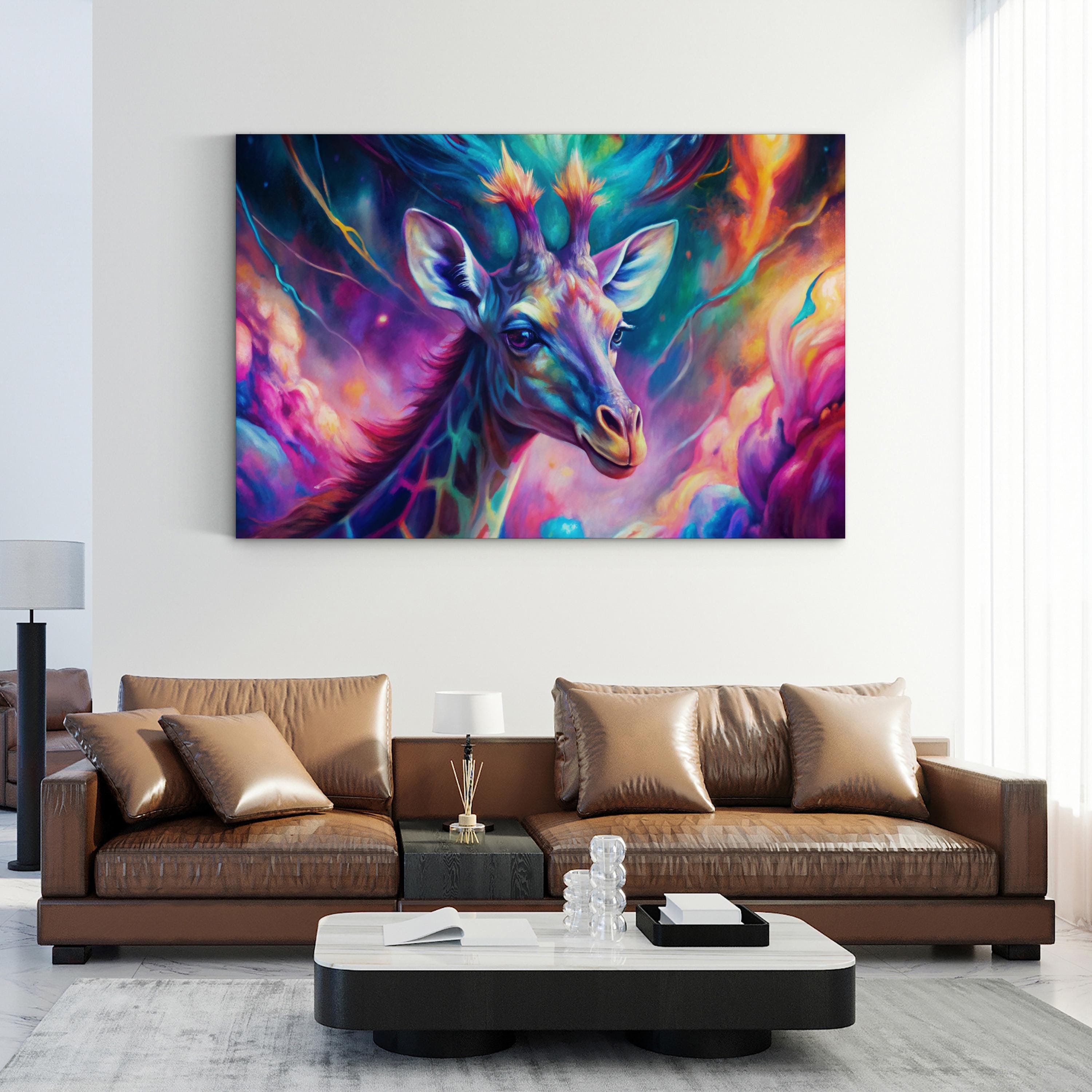 Enchanted Giraffe Canvas – Modern Pop Cosmic Wildlife Wall Art