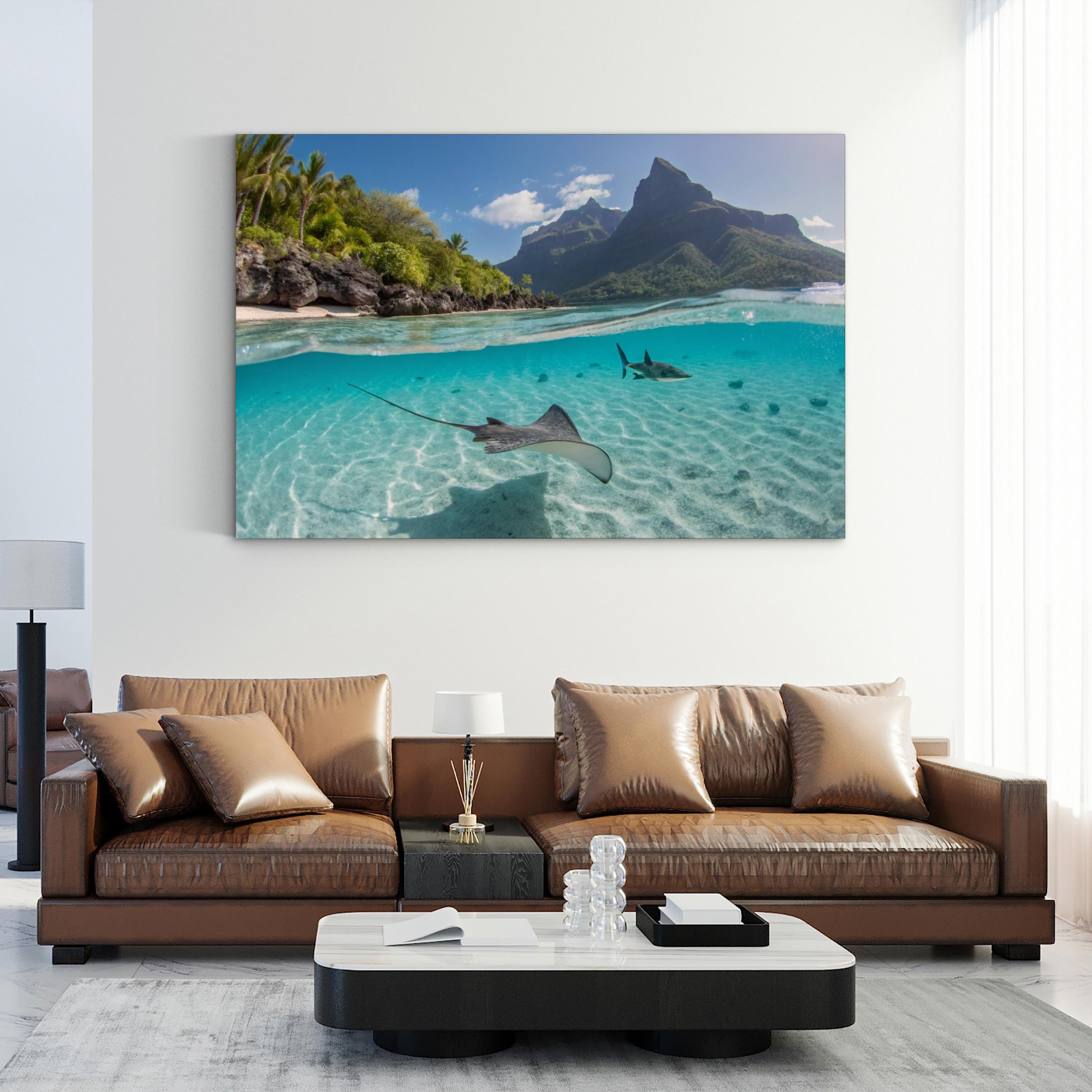 Tahiti Ocean, French Polynesia — Tahiti Coastal Mountain & Turquoise Lagoon Landscape Print