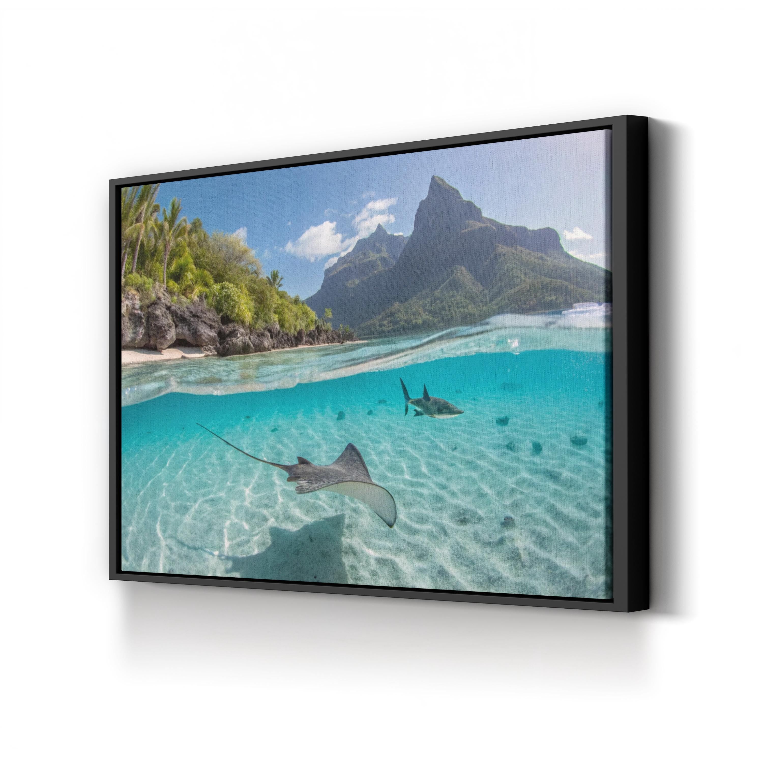 Tahiti Ocean, French Polynesia — Tahiti Coastal Mountain & Turquoise Lagoon Landscape Print