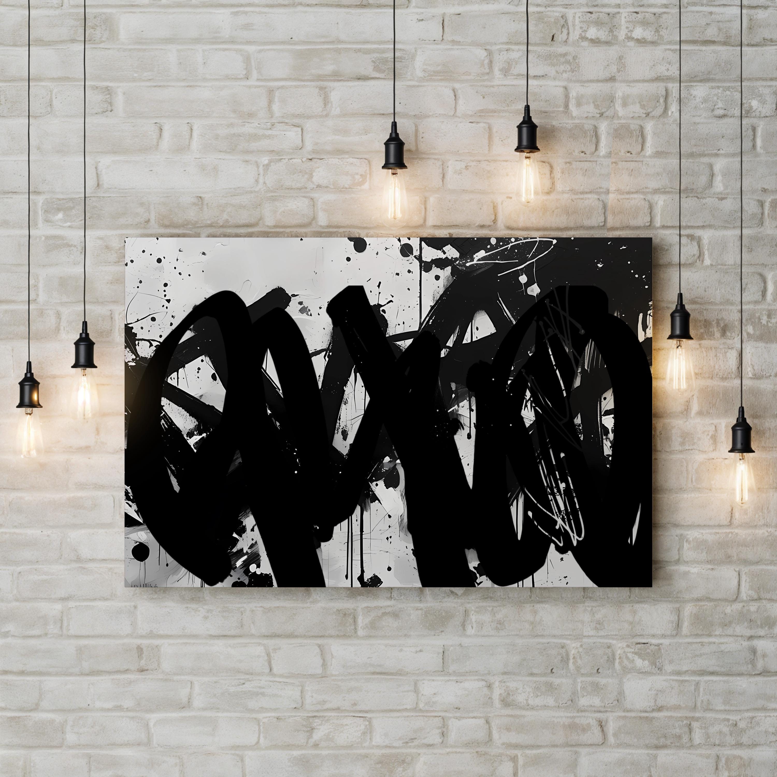 Abstract Black and White Brushwork – Period Illustration Wall Art | Modern Minimalist Canvas Print