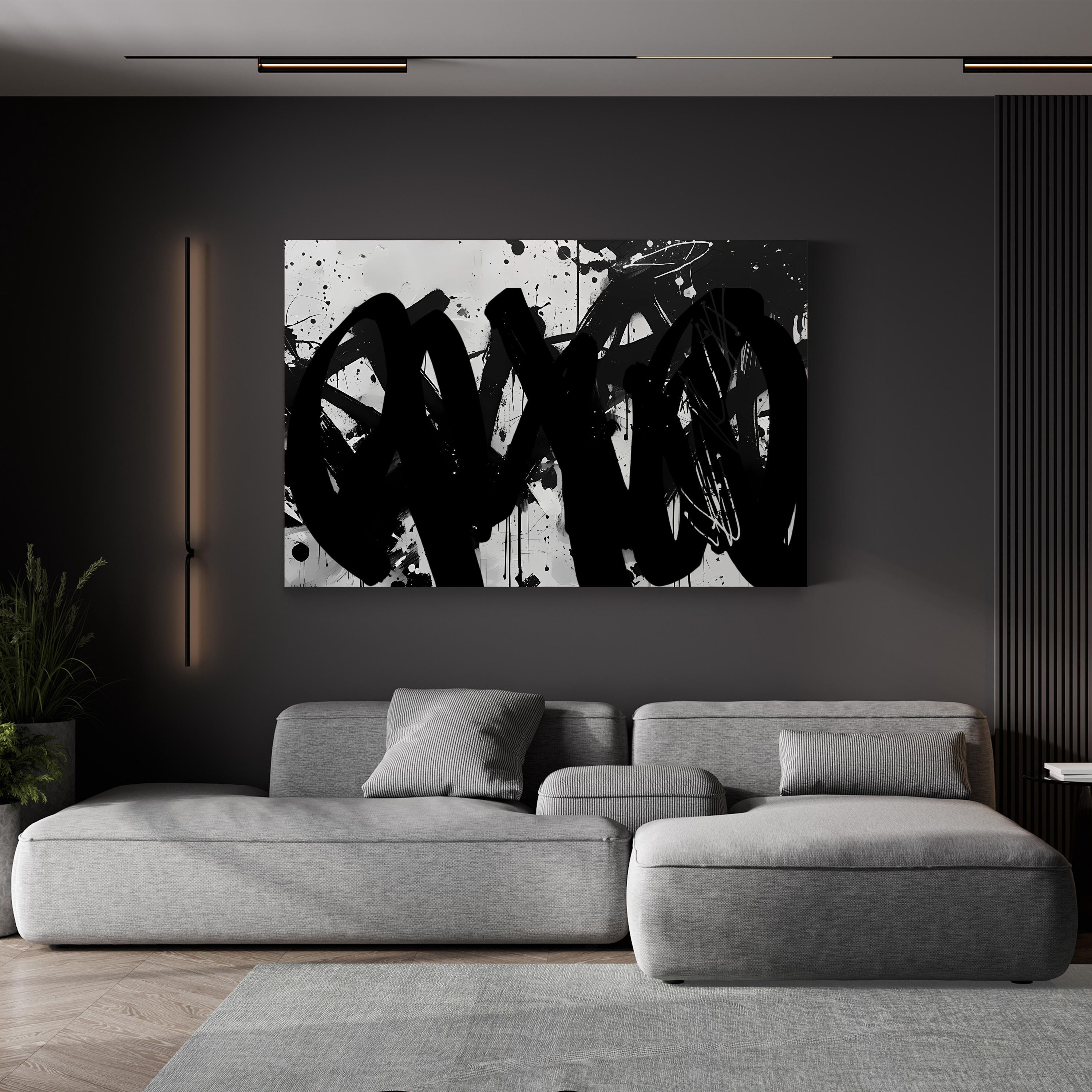 Abstract Black and White Brushwork – Period Illustration Wall Art | Modern Minimalist Canvas Print
