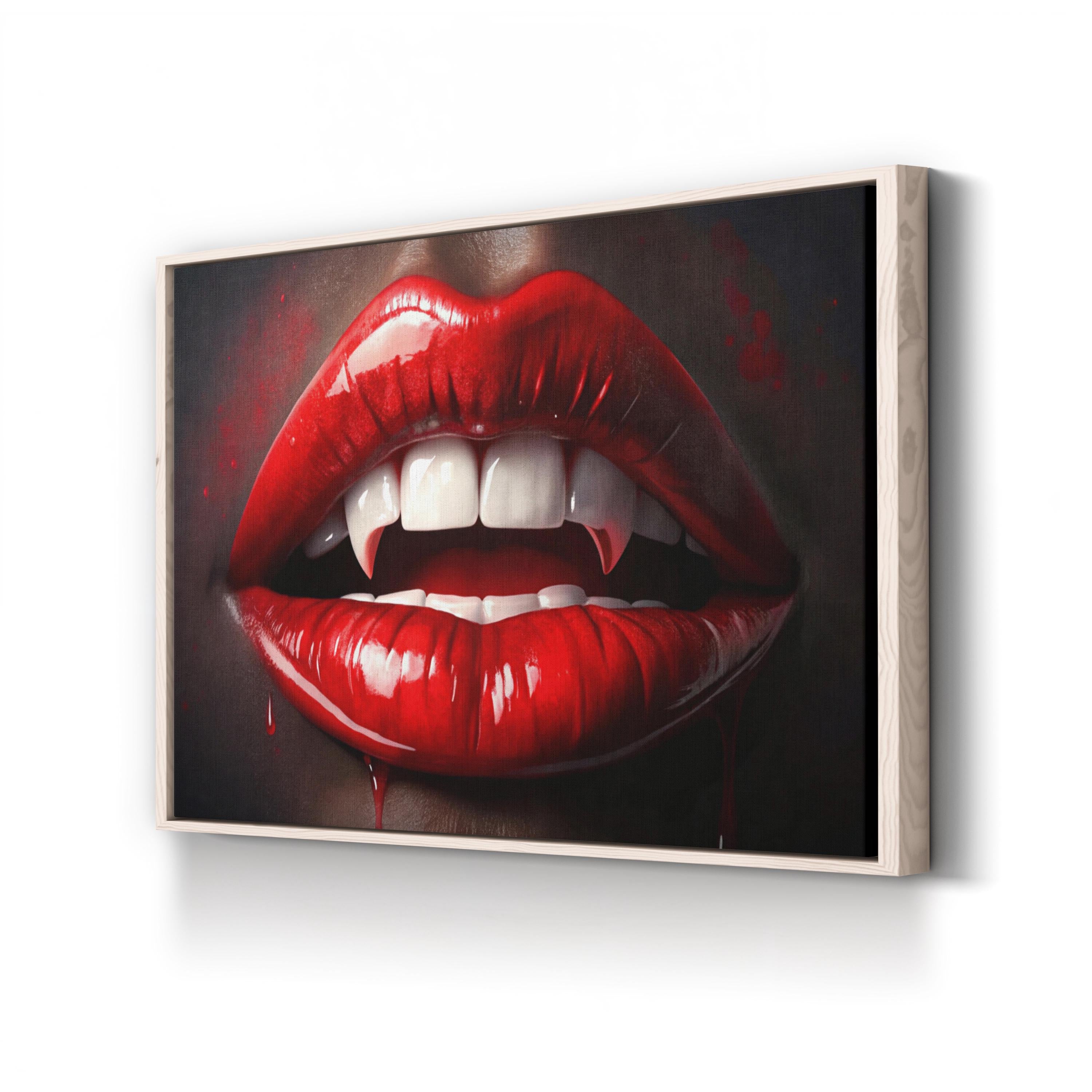 Gothic Vampire Red Lips – Period Illustration Wall Art | Dark Seductive Canvas Print