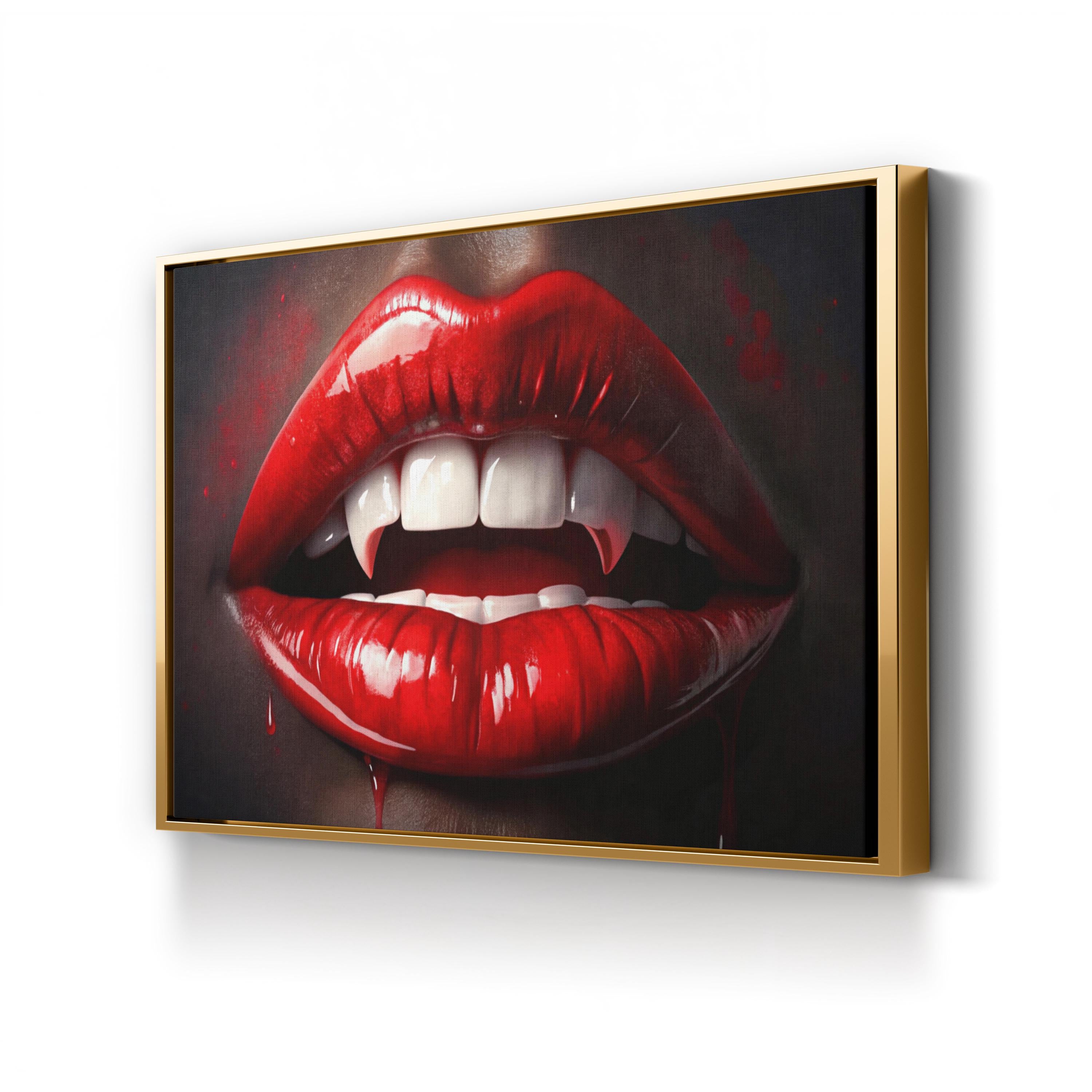 Gothic Vampire Red Lips – Period Illustration Wall Art | Dark Seductive Canvas Print